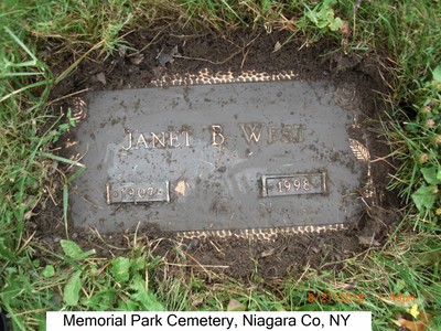 West, Janet Brown Beveridge, Memorial Park Cem, Niagara Co, NY.JPG