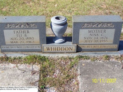 Whiddon, Eli Bennett & Nina Cornelia Guthrie, Pigeon Creek Baptist Cem, Covington Co, AL.jpg