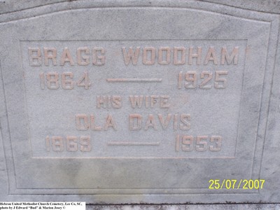 Woodham, Bragg & Ola Davis, Hebron United Methodist Church Cemetery, Lee Co, SC 657.jpg