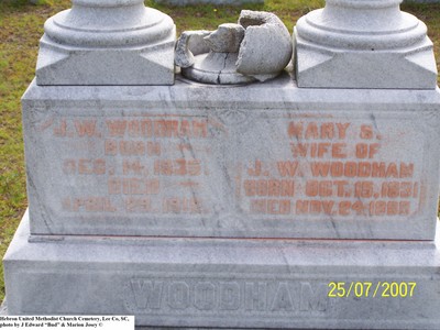 Woodham, John W & Mary Susan Josey, Hebron U M Cem Lee Co, SC.jpg