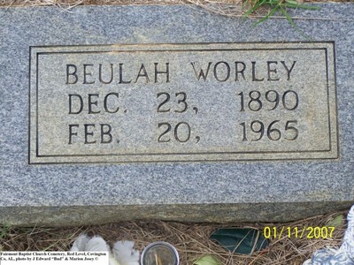 Worley, Beulah Sturgis, Fairmount Baptist Church Cemetery, Red Level, Covington Co, AL.jpg