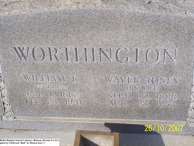 Worthington, William T & Waver Josey, Bethel Cem, Decatur Co, GA.jpg