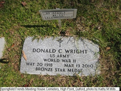 Wright, Donald Clesson, Springfield Frends Meeting House Cemetery, Gulford Co, NC.jpg