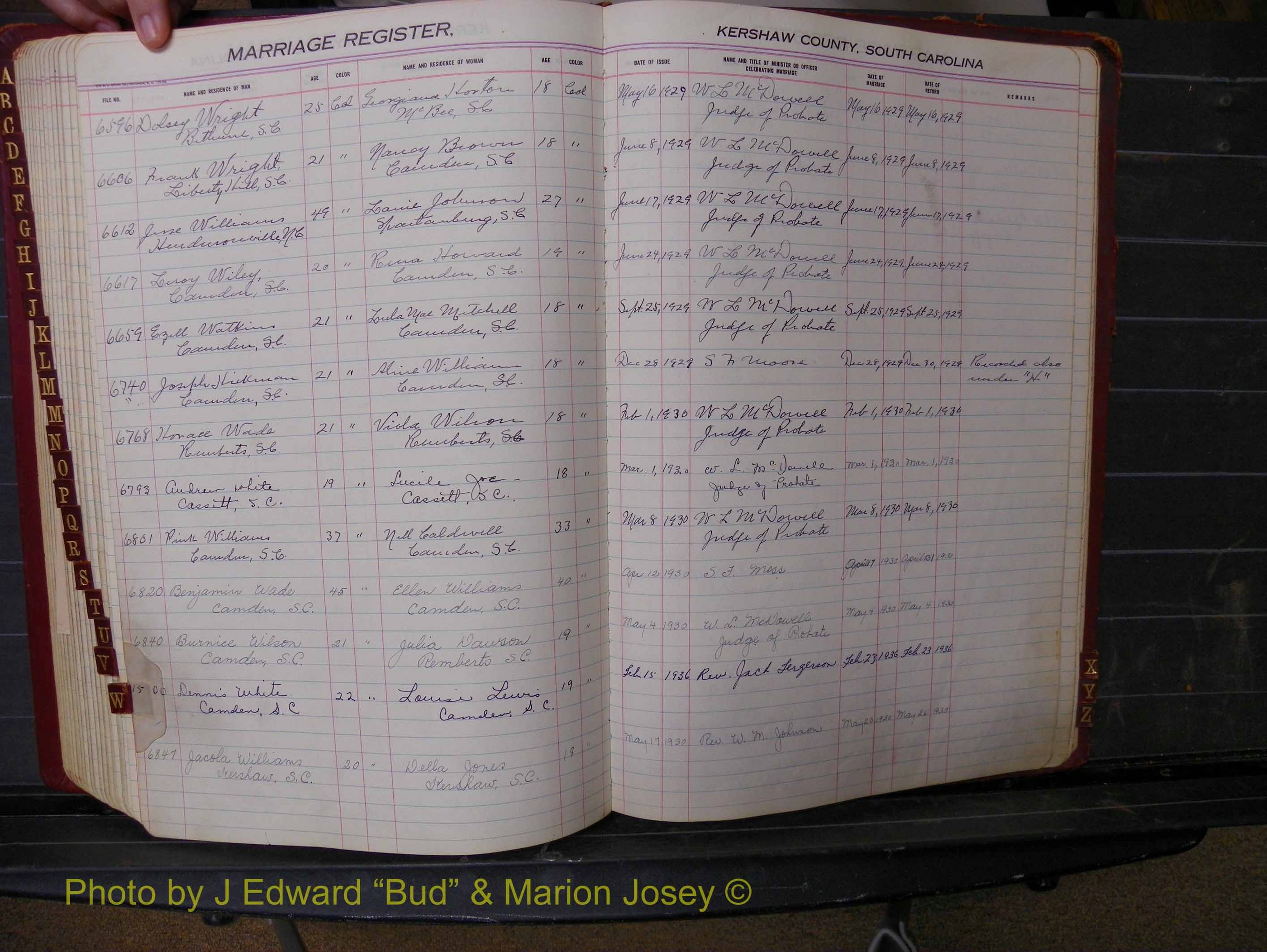 Kershaw Marriages, 1929-1940, Black Index W (228).JPG