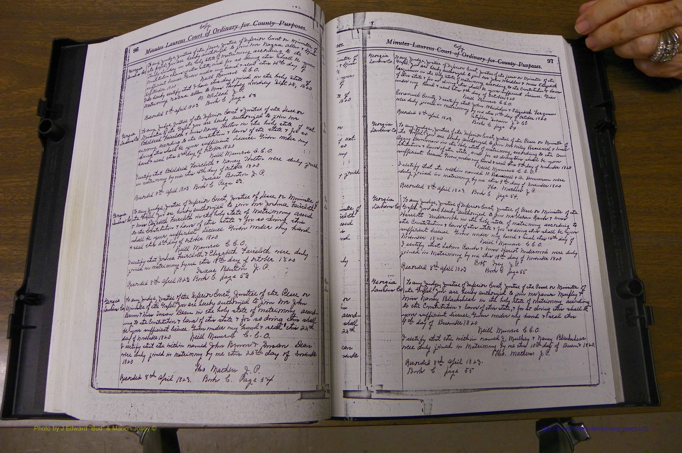 Laurens Co, GA Marriages 1809 - 1885, P 096-097.JPG