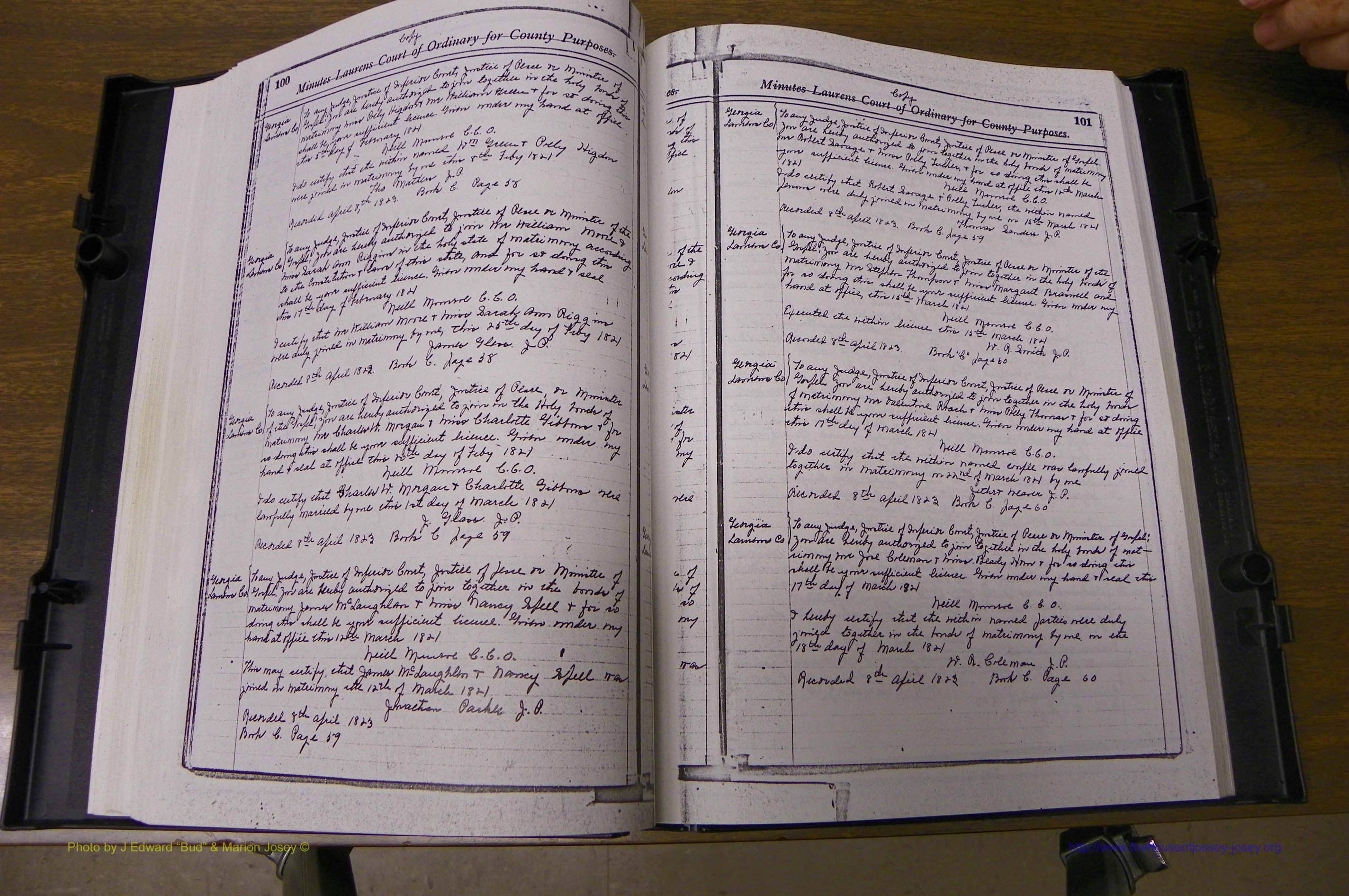 Laurens Co, GA Marriages 1809 - 1885, P 100-101.JPG
