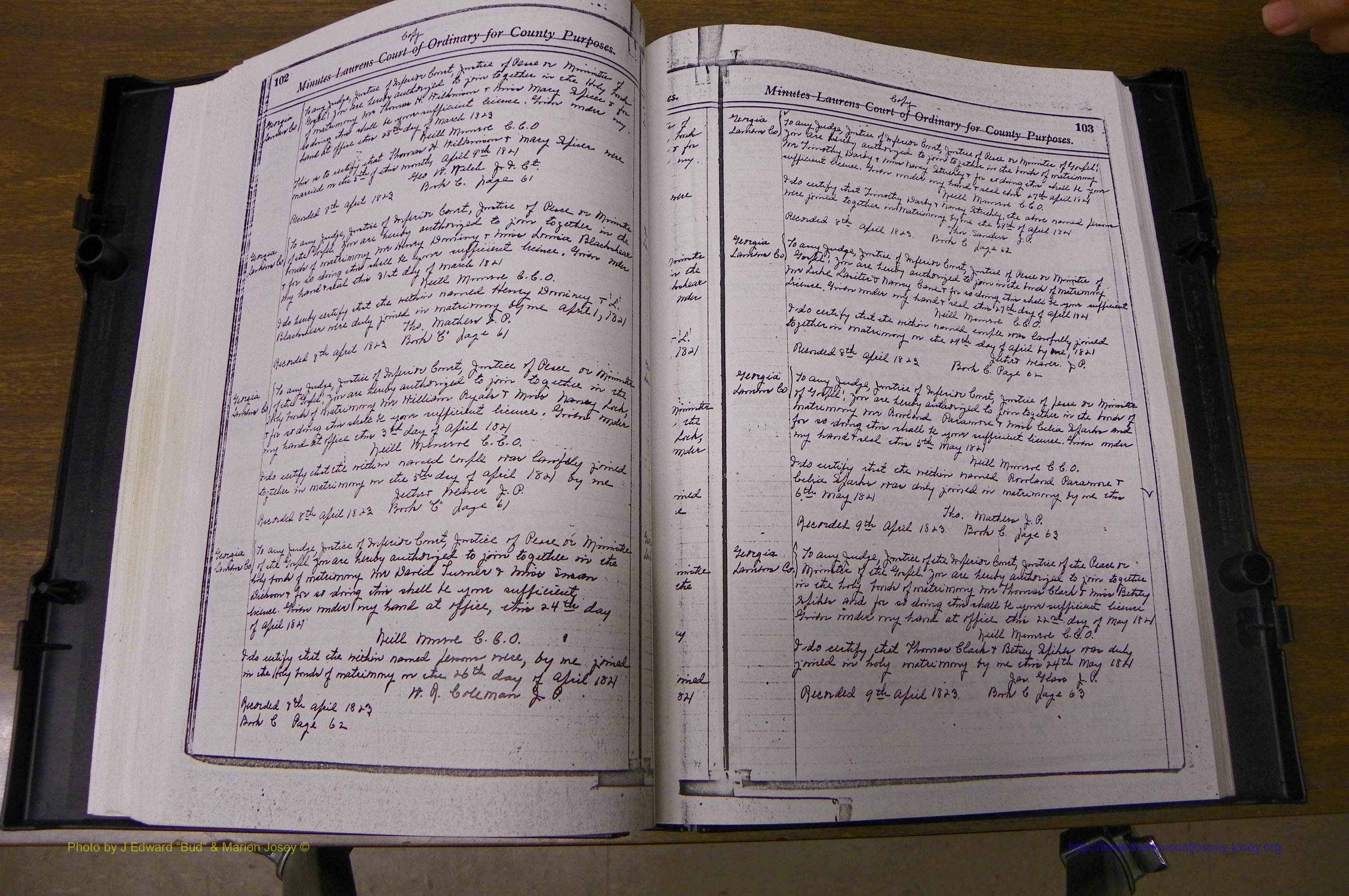 Laurens Co, GA Marriages 1809 - 1885, P 102-103.JPG
