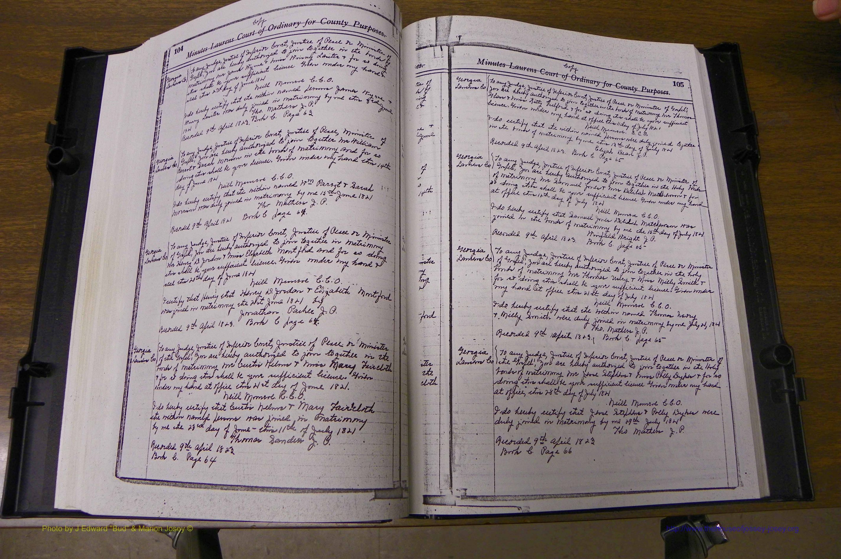Laurens Co, GA Marriages 1809 - 1885, P 104-105.JPG