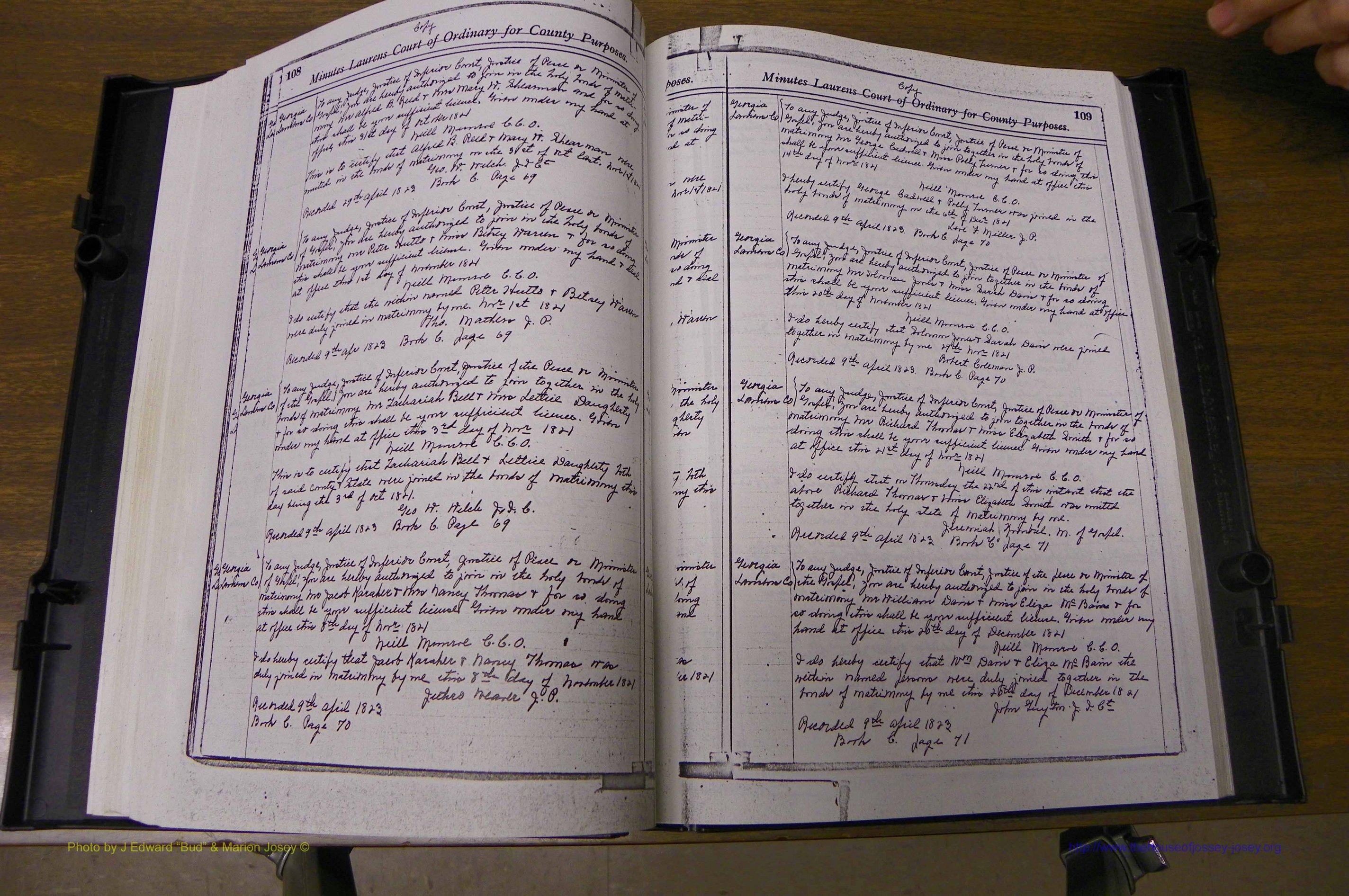 Laurens Co, GA Marriages 1809 - 1885, P 108-109.JPG