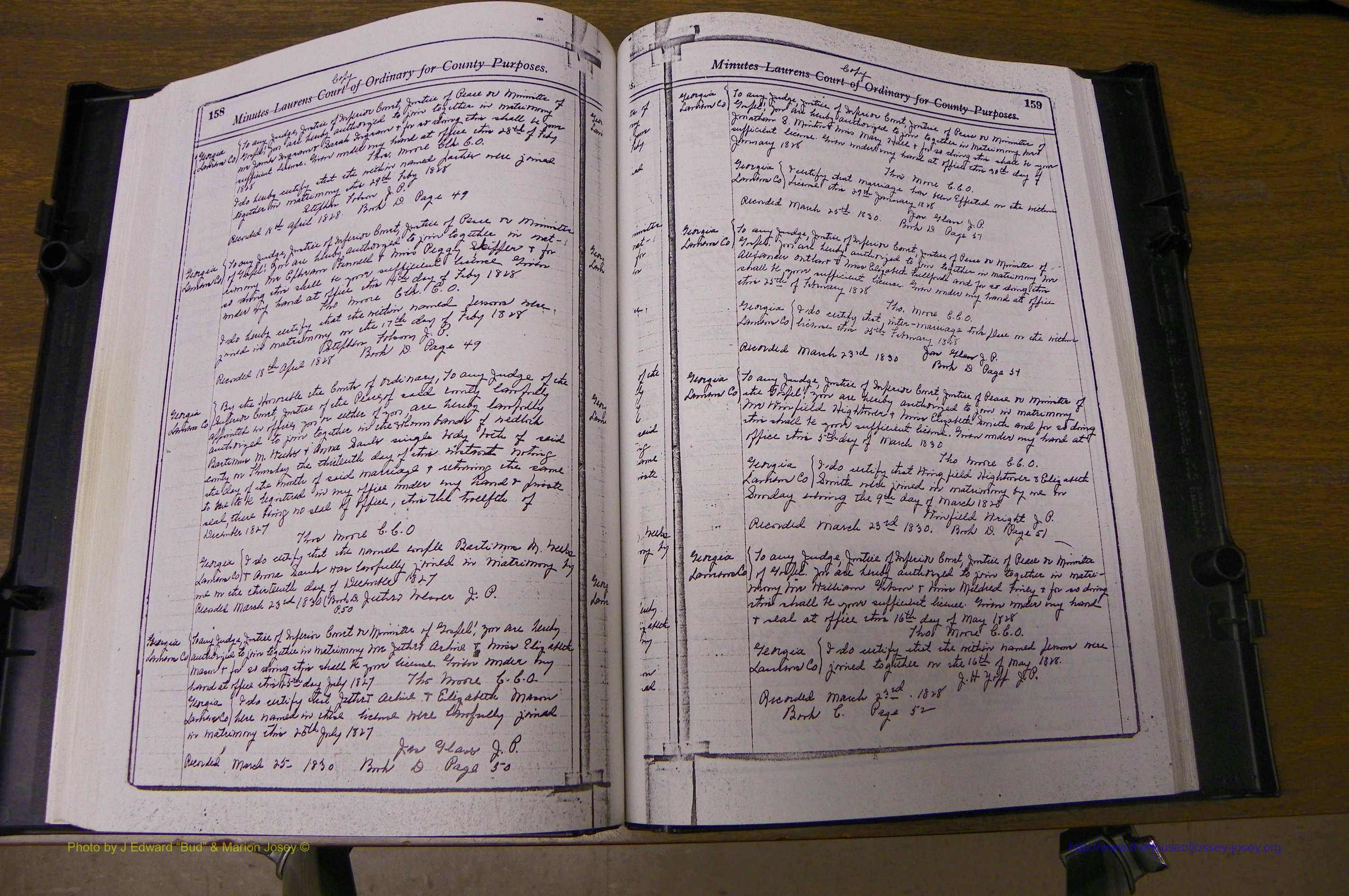 Laurens Co, GA Marriages 1809 - 1885, P 158-159.JPG
