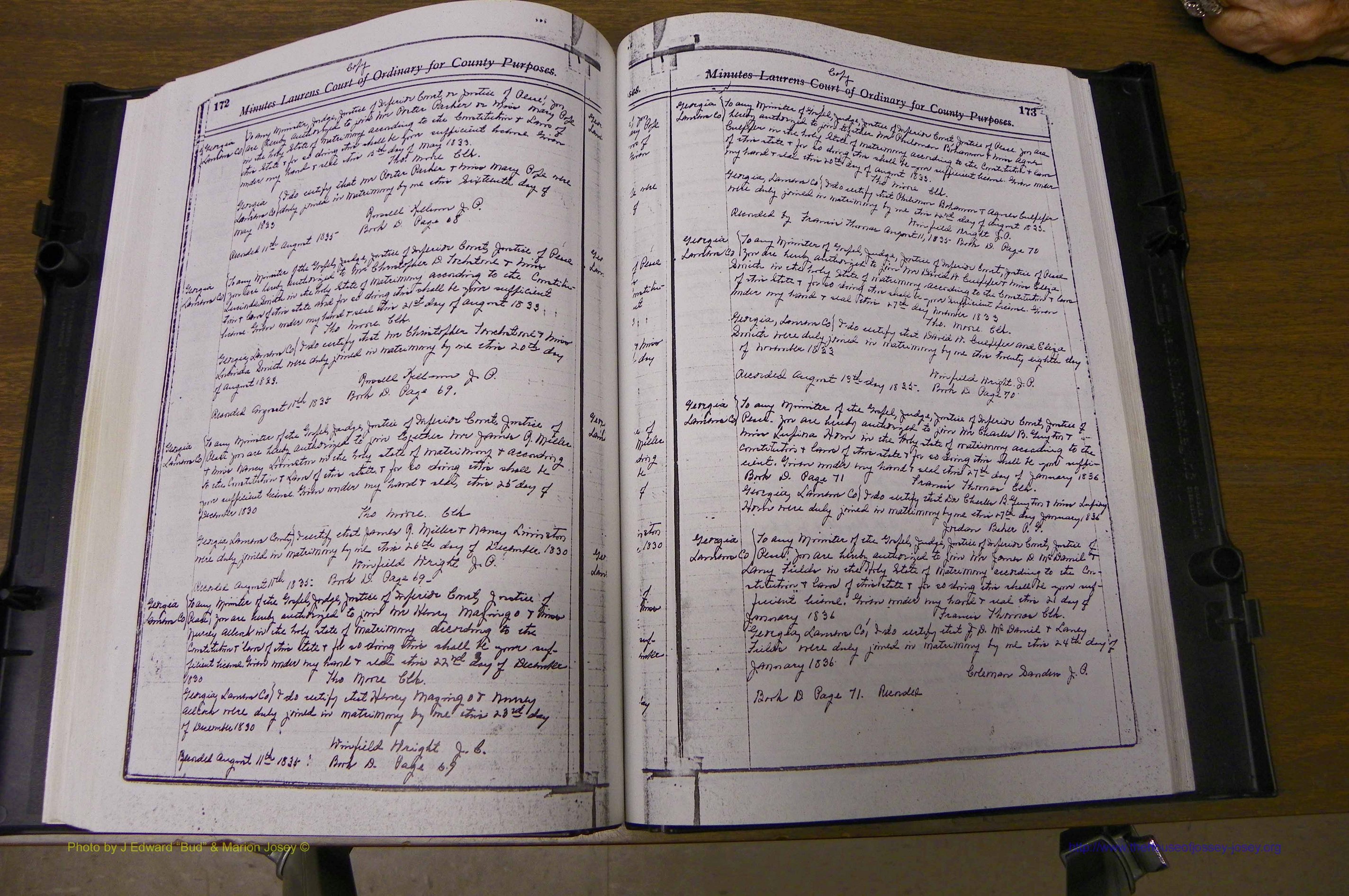 Laurens Co, GA Marriages 1809 - 1885, P 172-173.JPG