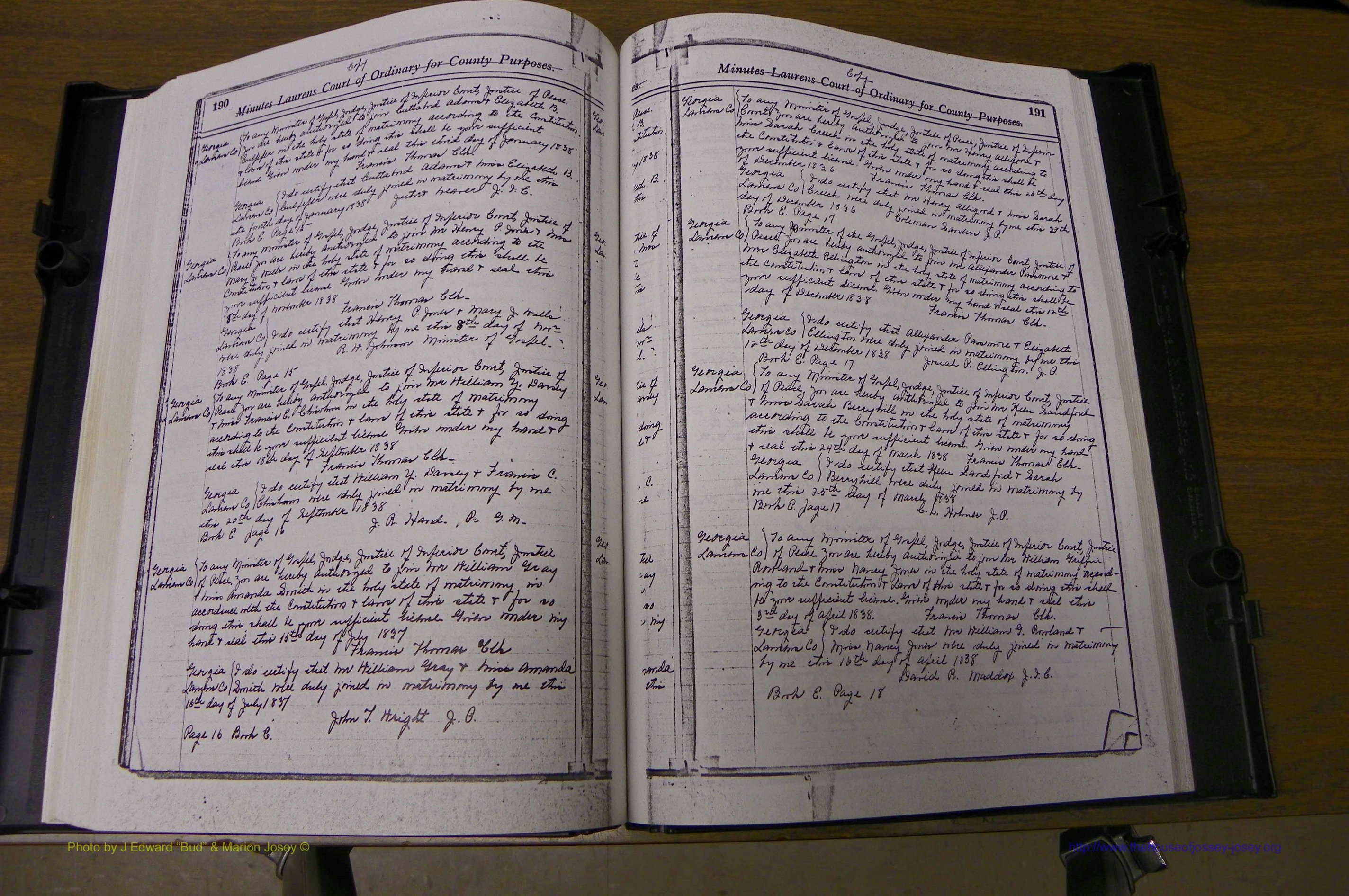 Laurens Co, GA Marriages 1809 - 1885, P 190-191.JPG