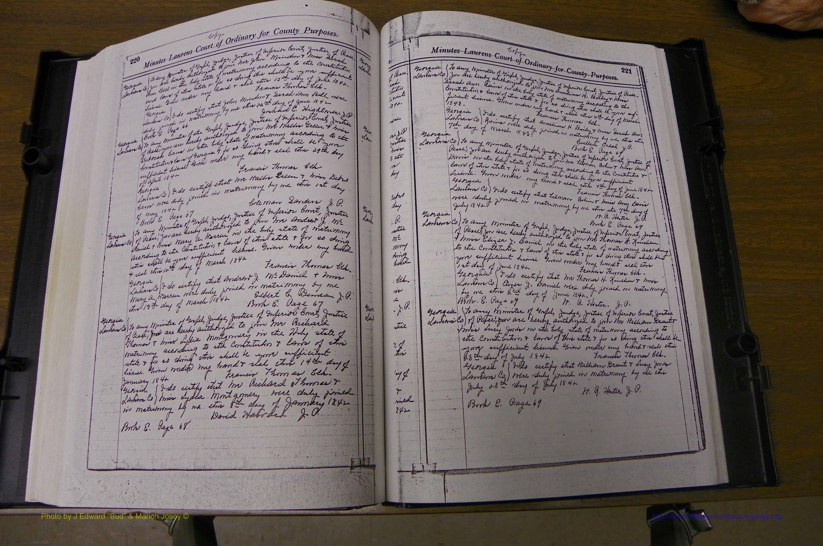 Laurens Co, GA Marriages 1809 - 1885, P 220-221.JPG