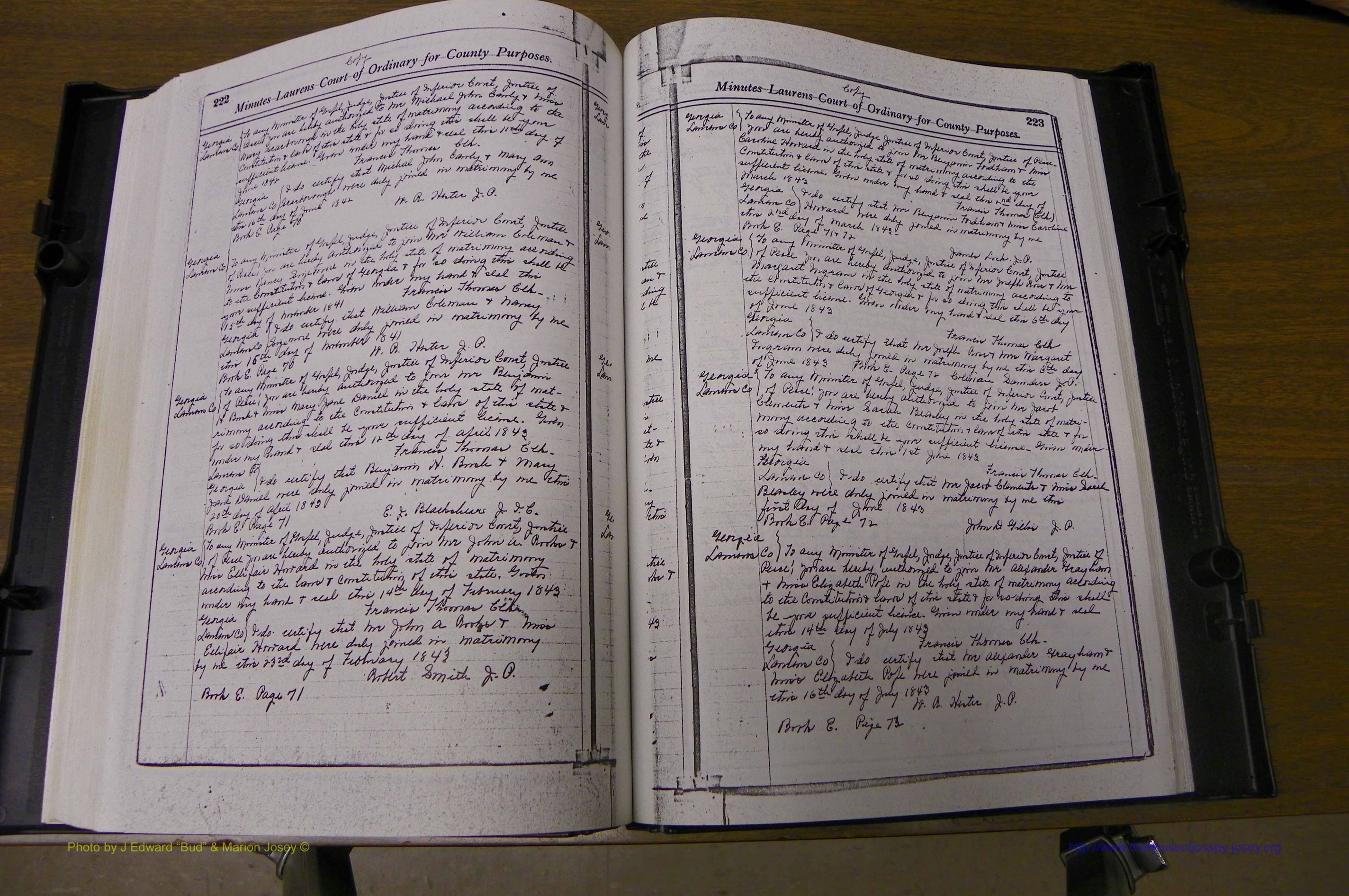 Laurens Co, GA Marriages 1809 - 1885, P 222-223.JPG