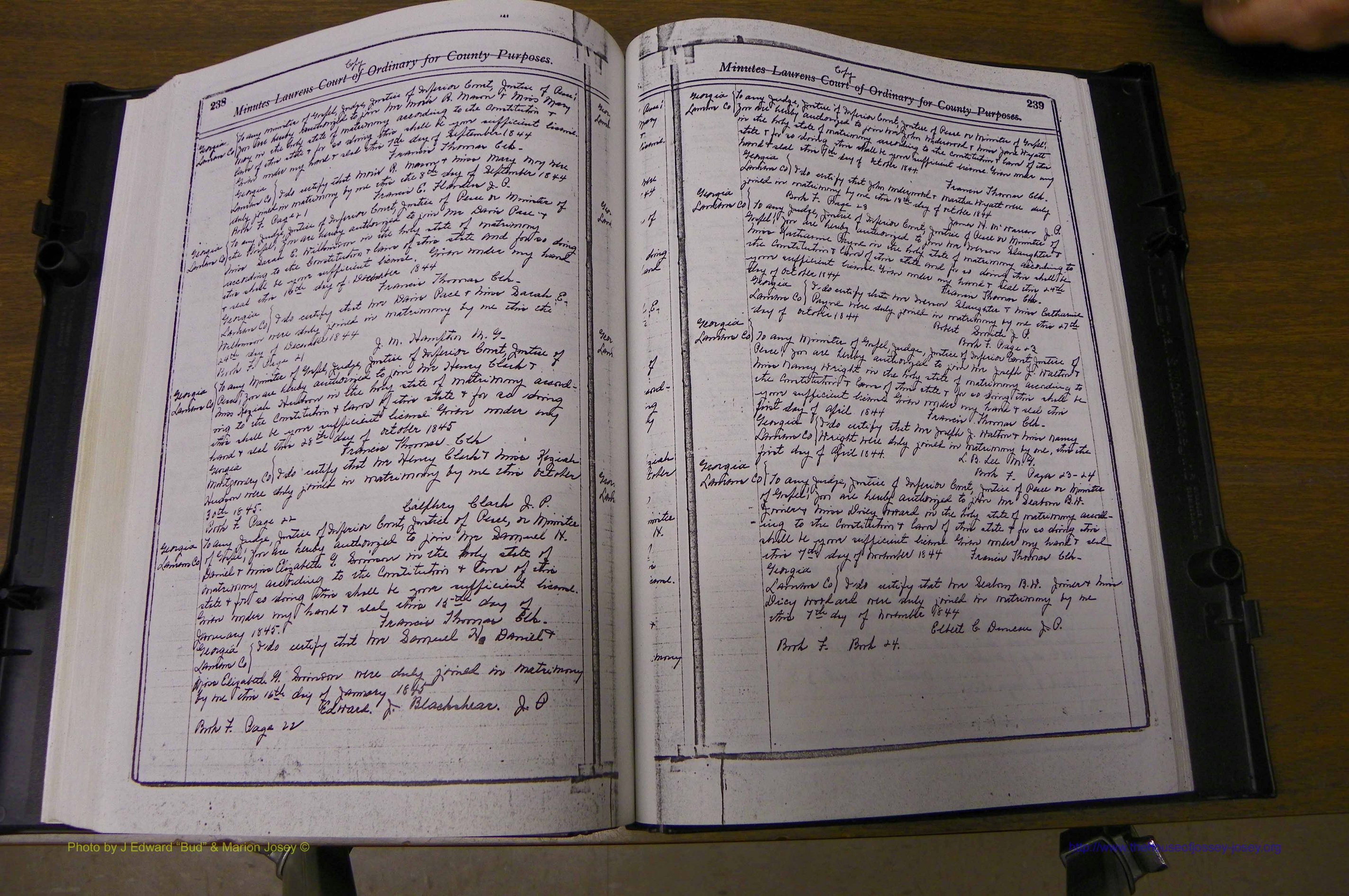 Laurens Co, GA Marriages 1809 - 1885, P 238-239.JPG