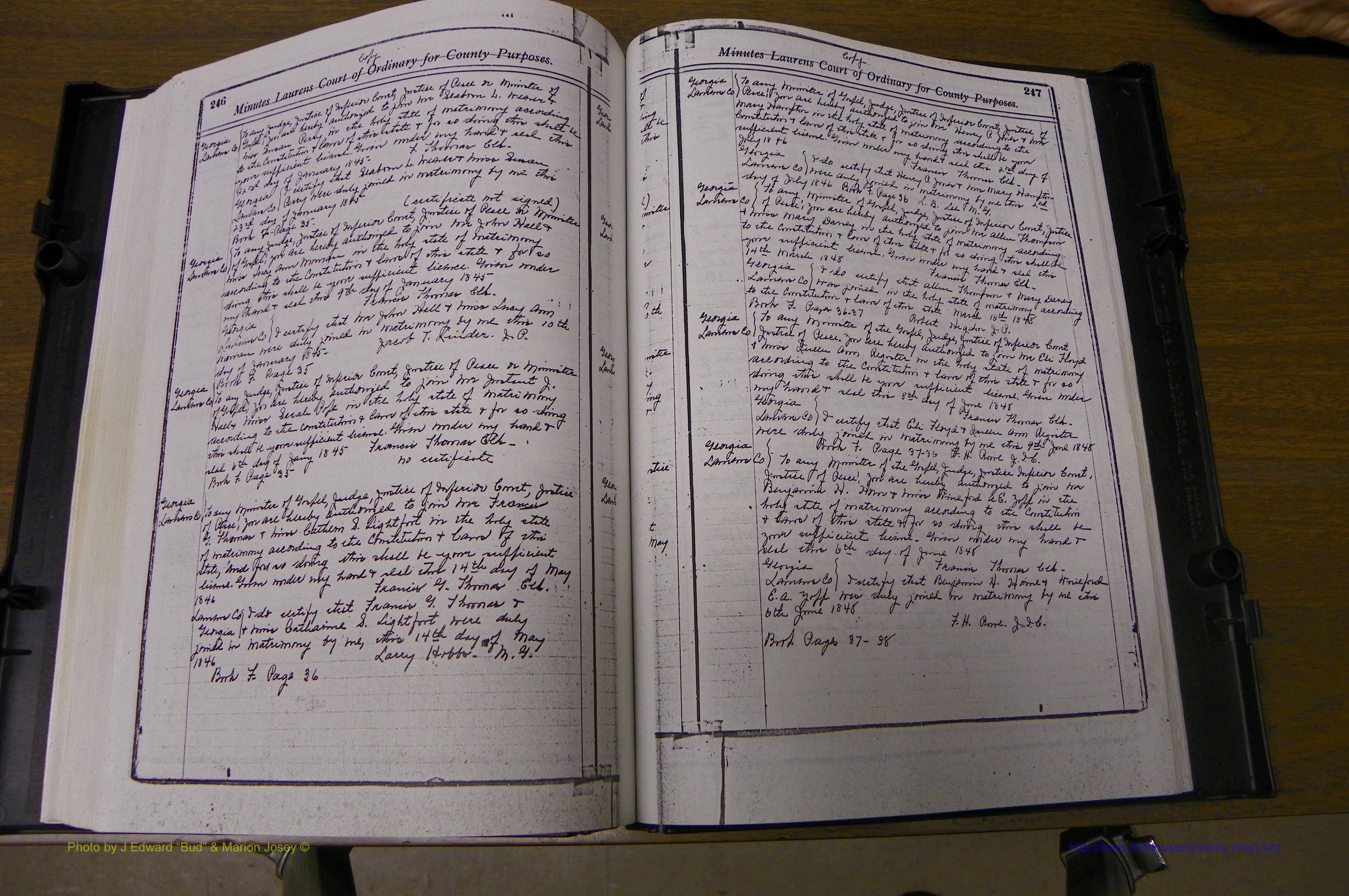 Laurens Co, GA Marriages 1809 - 1885, P 246-247.JPG