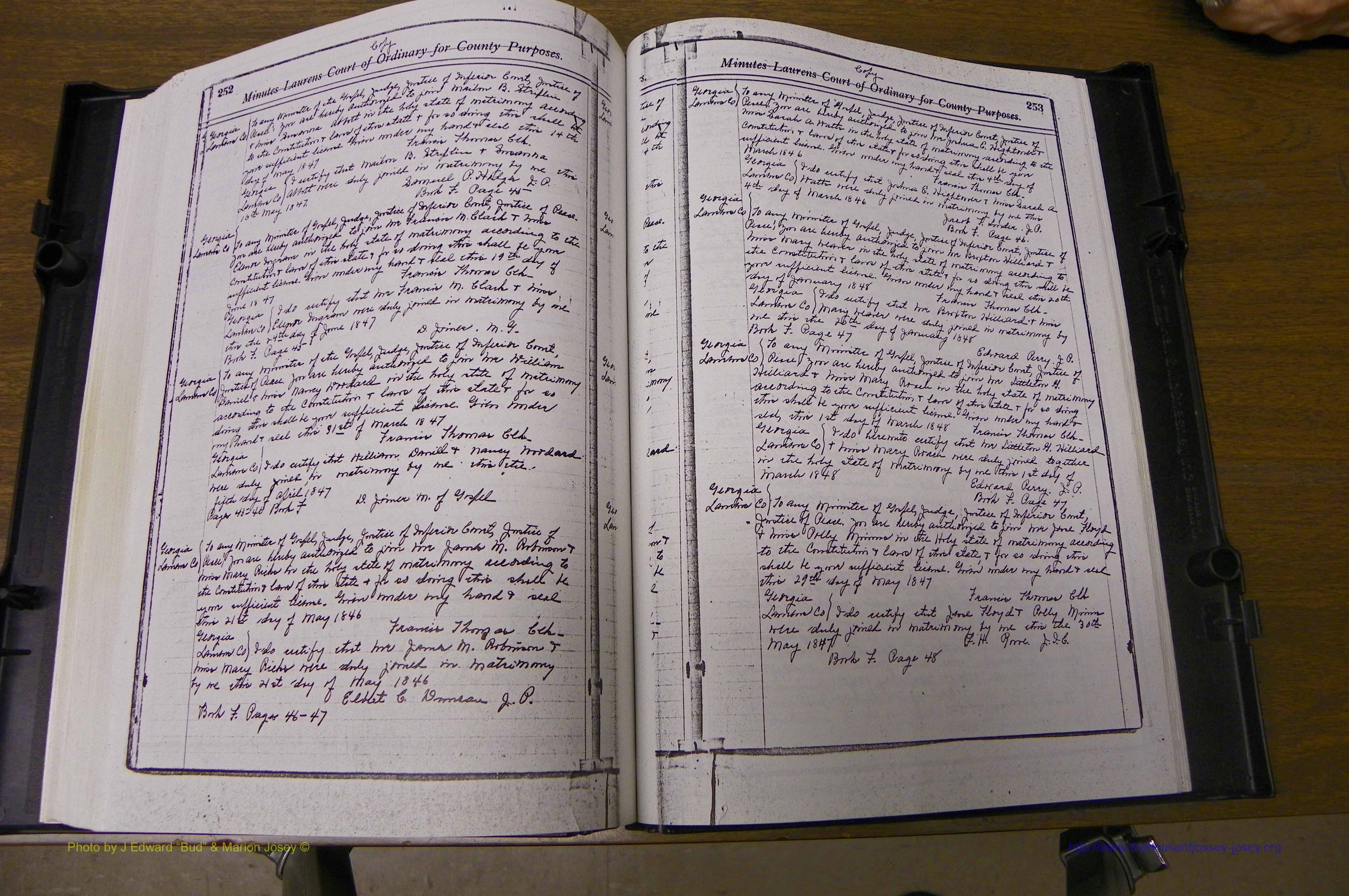 Laurens Co, GA Marriages 1809 - 1885, P 252-253.JPG