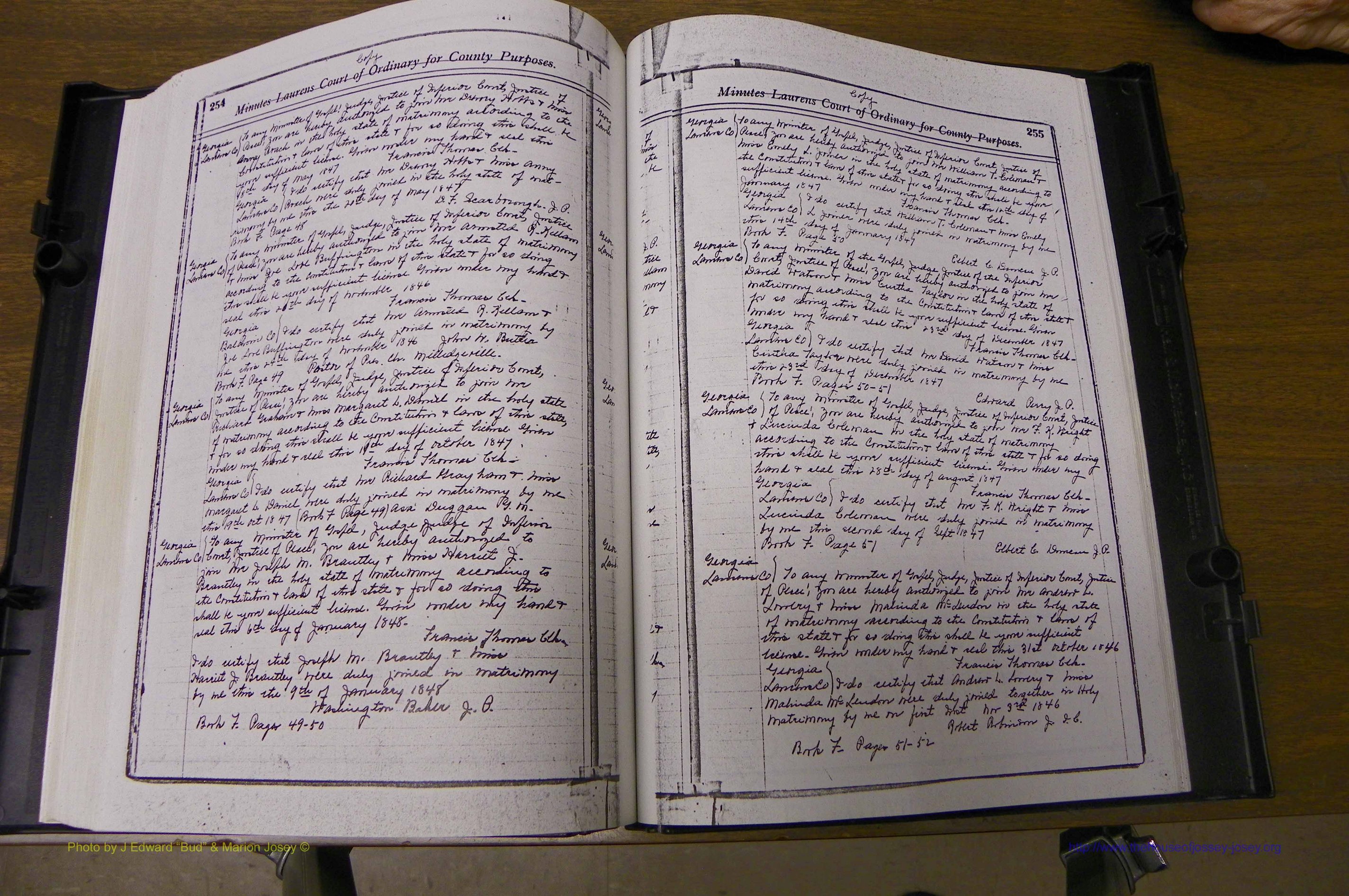 Laurens Co, GA Marriages 1809 - 1885, P 254-255.JPG