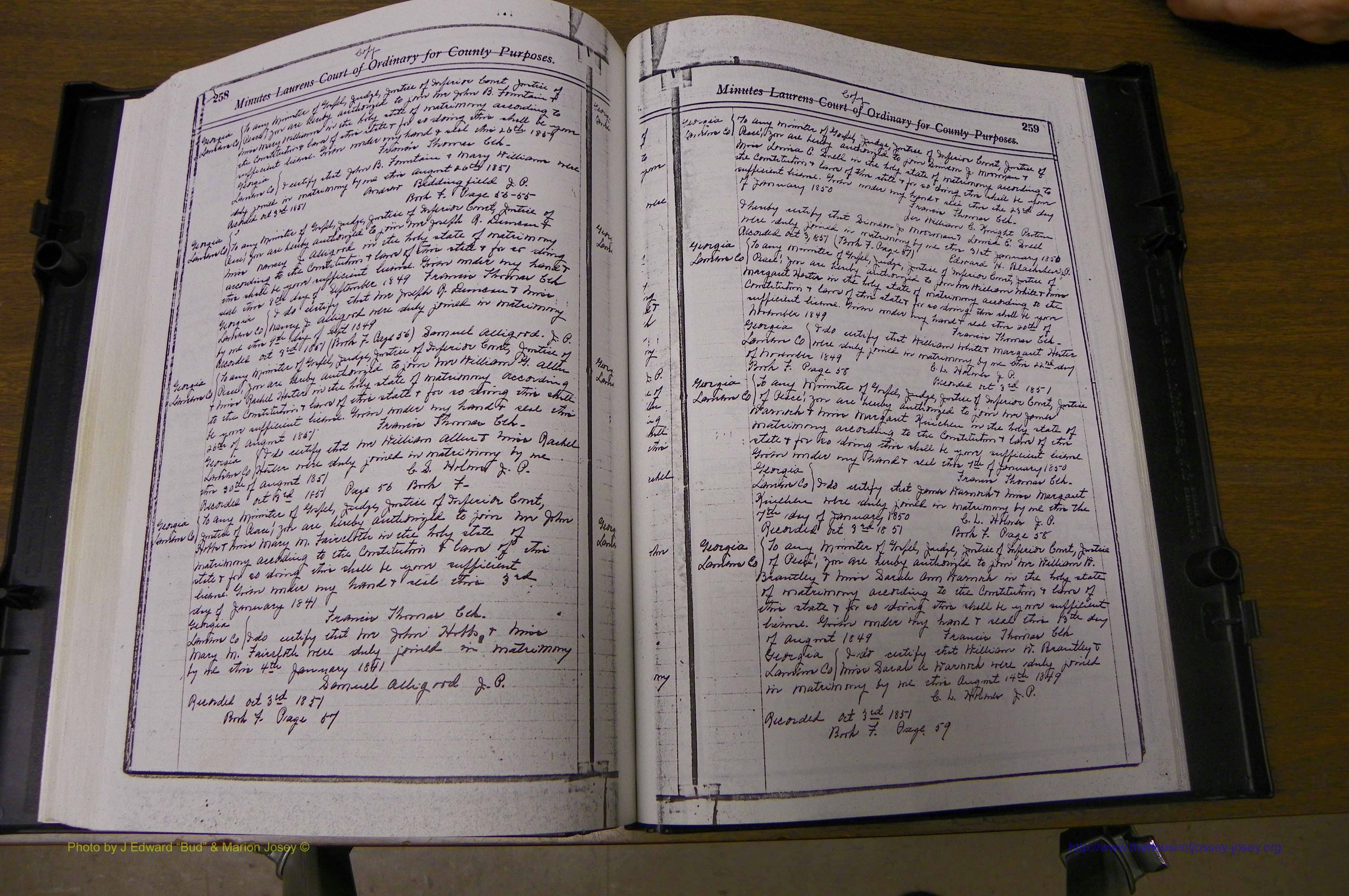 Laurens Co, GA Marriages 1809 - 1885, P 258-259.JPG