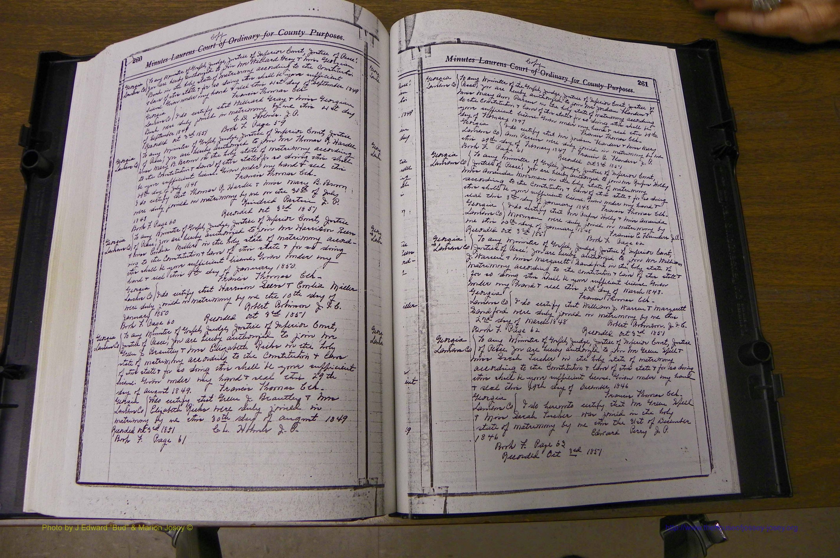 Laurens Co, GA Marriages 1809 - 1885, P 260-261.JPG