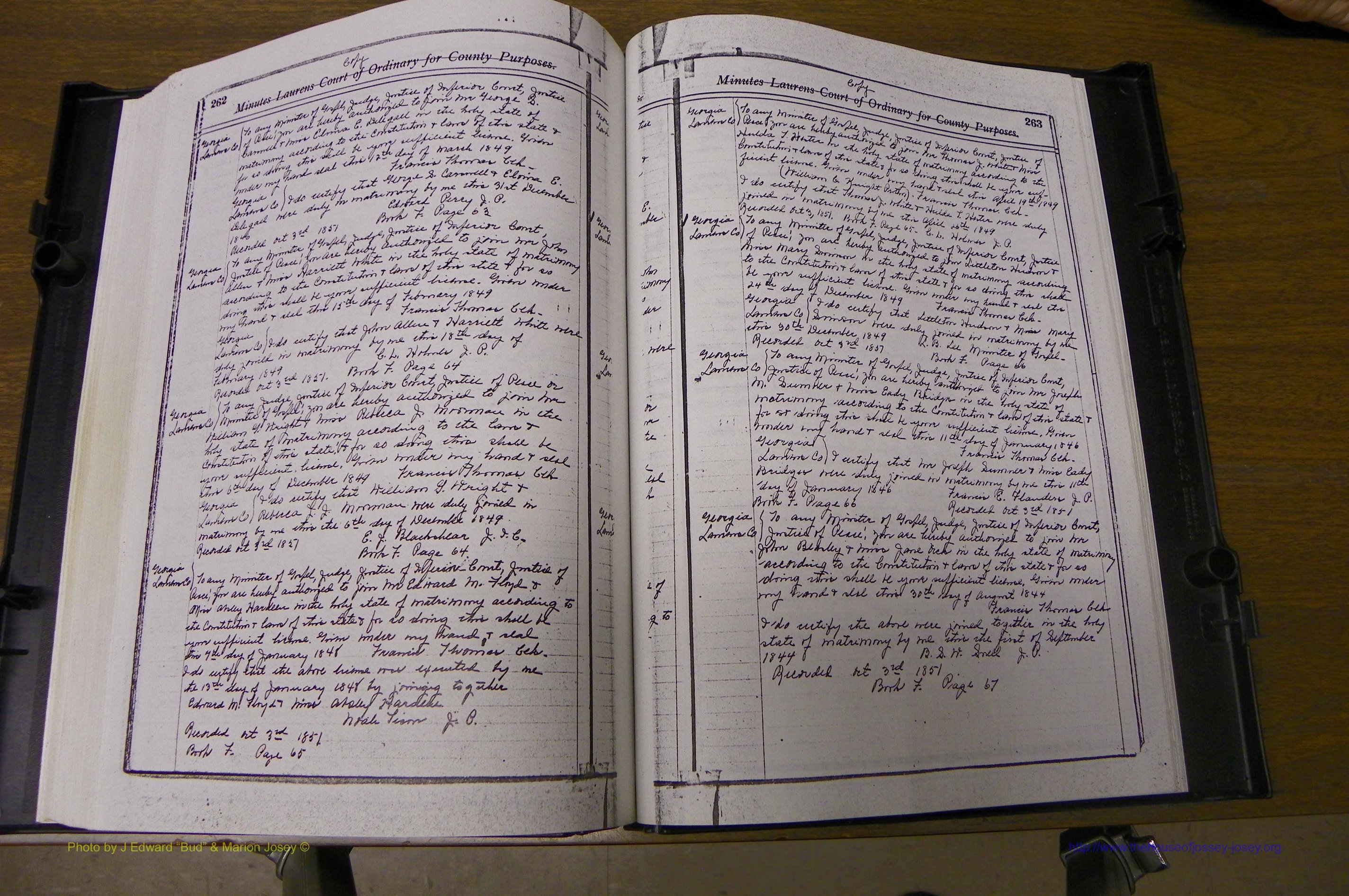 Laurens Co, GA Marriages 1809 - 1885, P 262-263.JPG