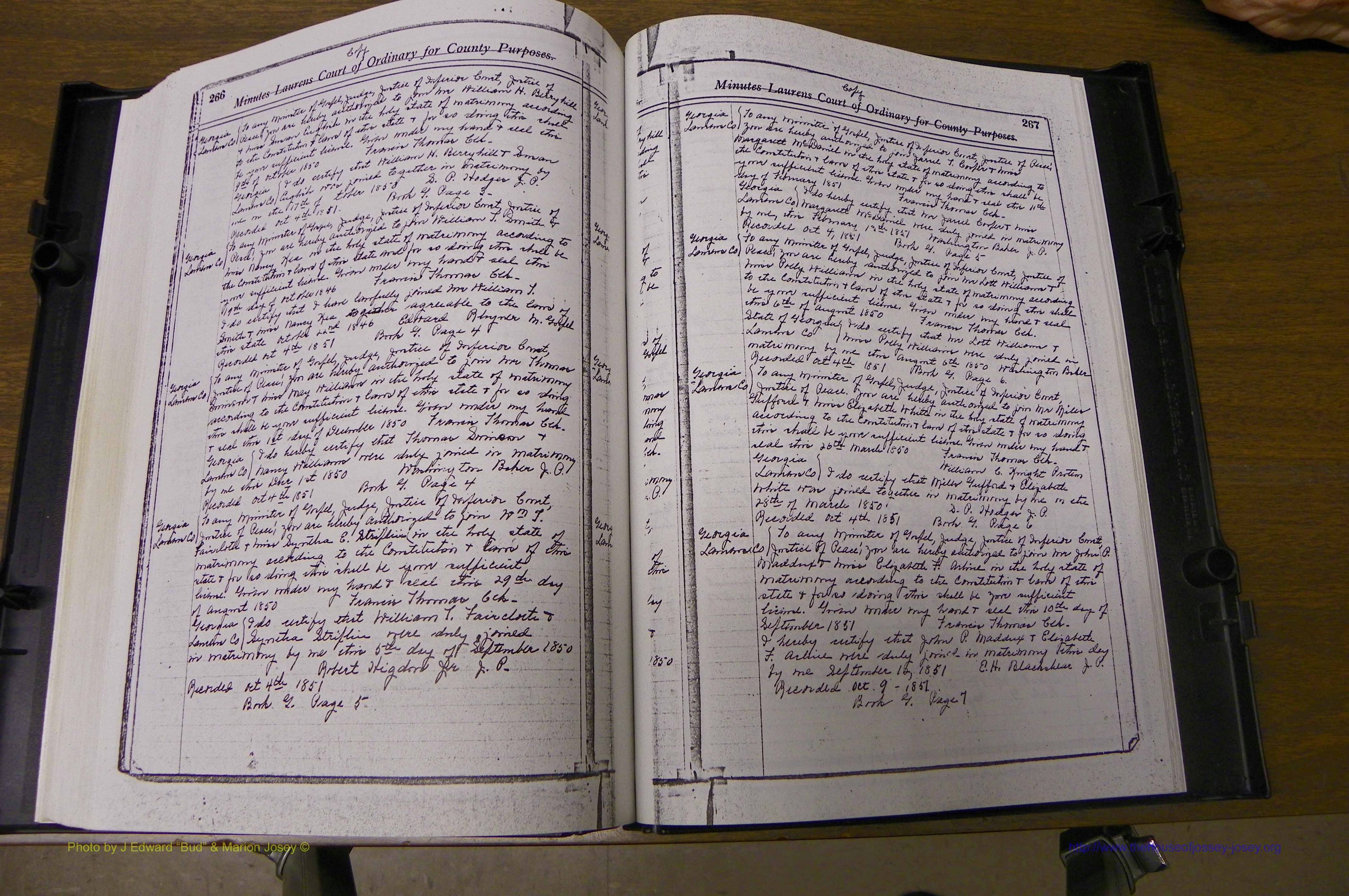 Laurens Co, GA Marriages 1809 - 1885, P 266-267.JPG