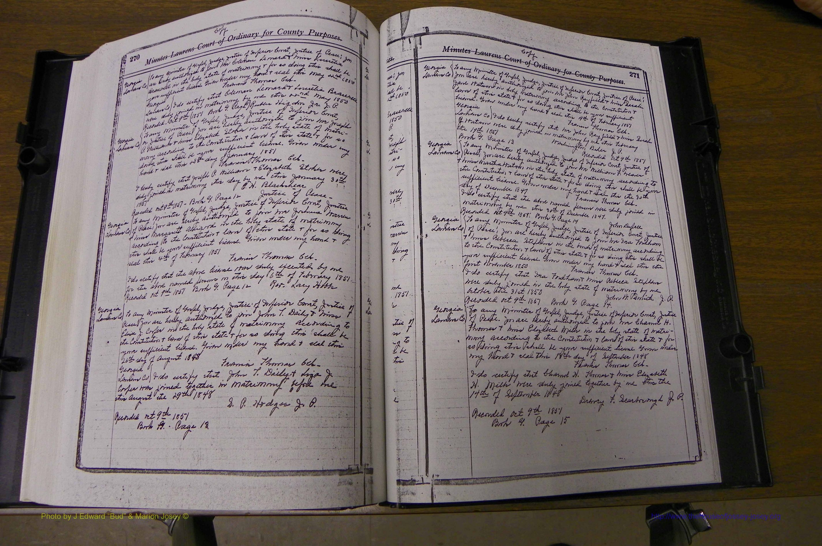 Laurens Co, GA Marriages 1809 - 1885, P 270-271.JPG