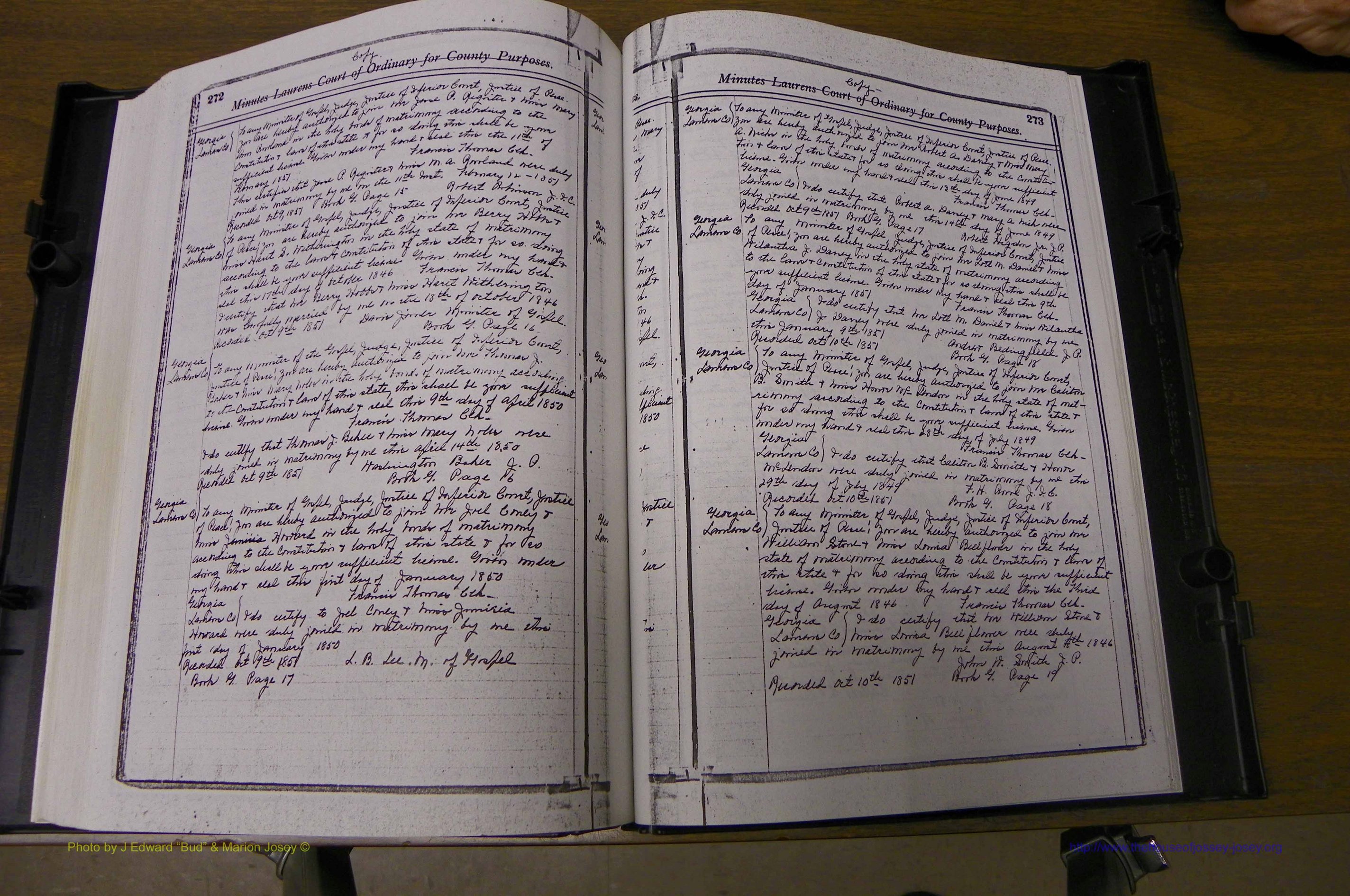 Laurens Co, GA Marriages 1809 - 1885, P 272-273.JPG