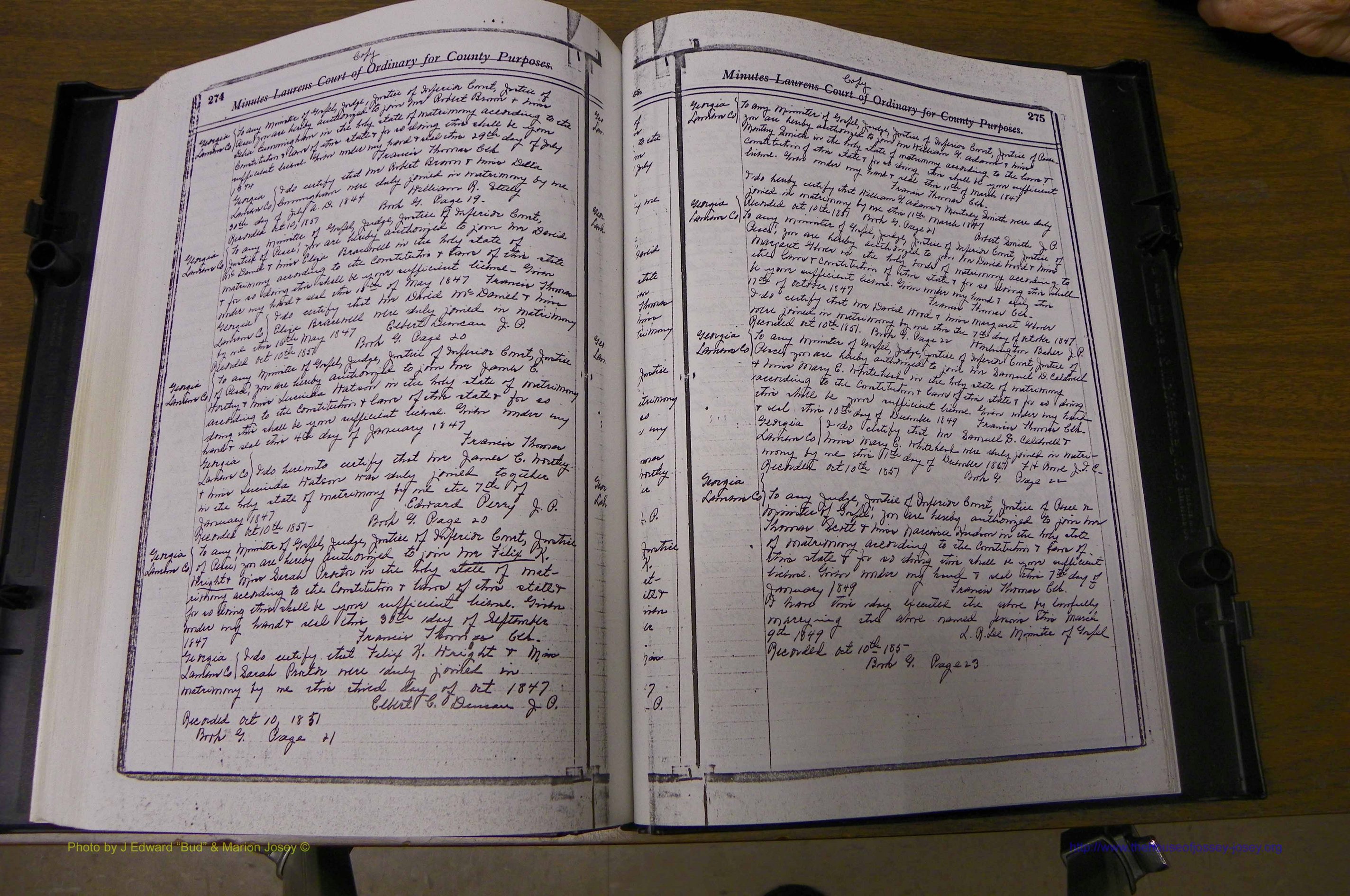 Laurens Co, GA Marriages 1809 - 1885, P 274-275.JPG