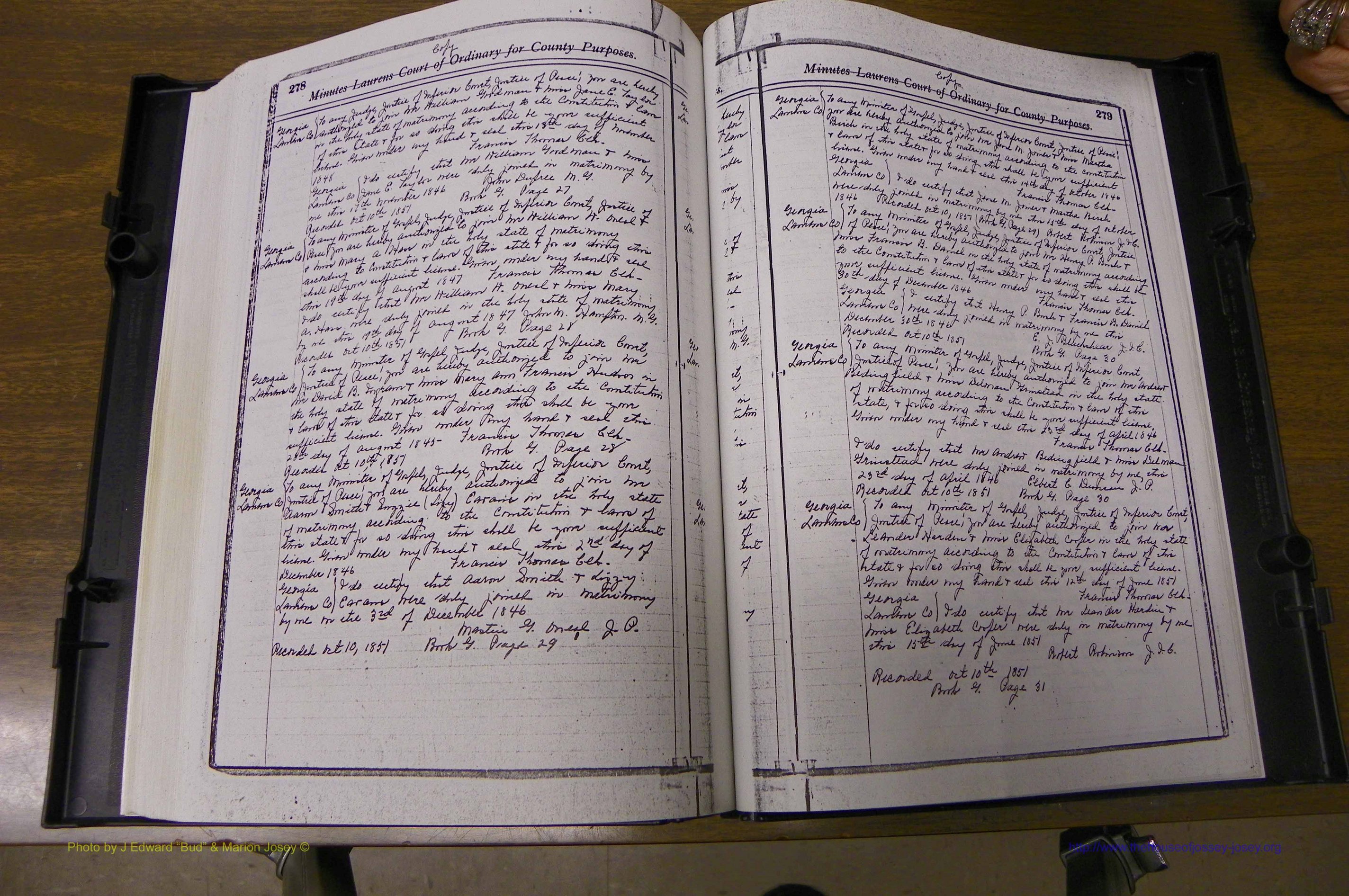 Laurens Co, GA Marriages 1809 - 1885, P 278-279.JPG