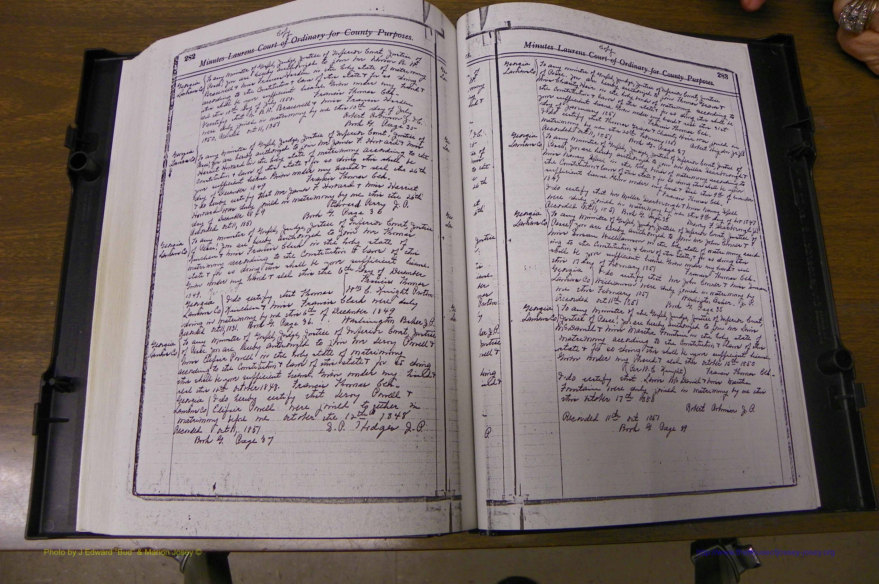 Laurens Co, GA Marriages 1809 - 1885, P 282-283.JPG