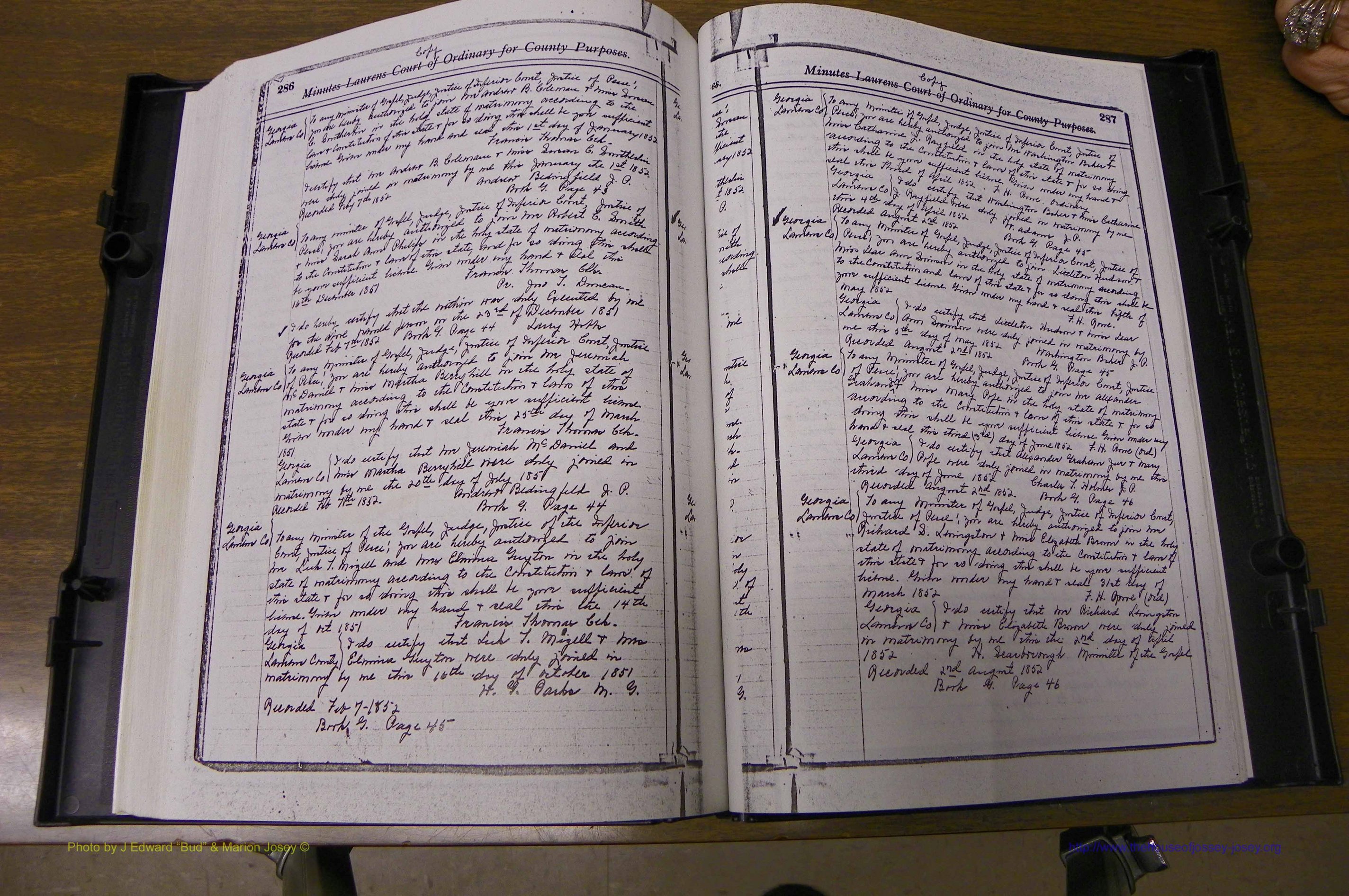 Laurens Co, GA Marriages 1809 - 1885, P 286-287.JPG