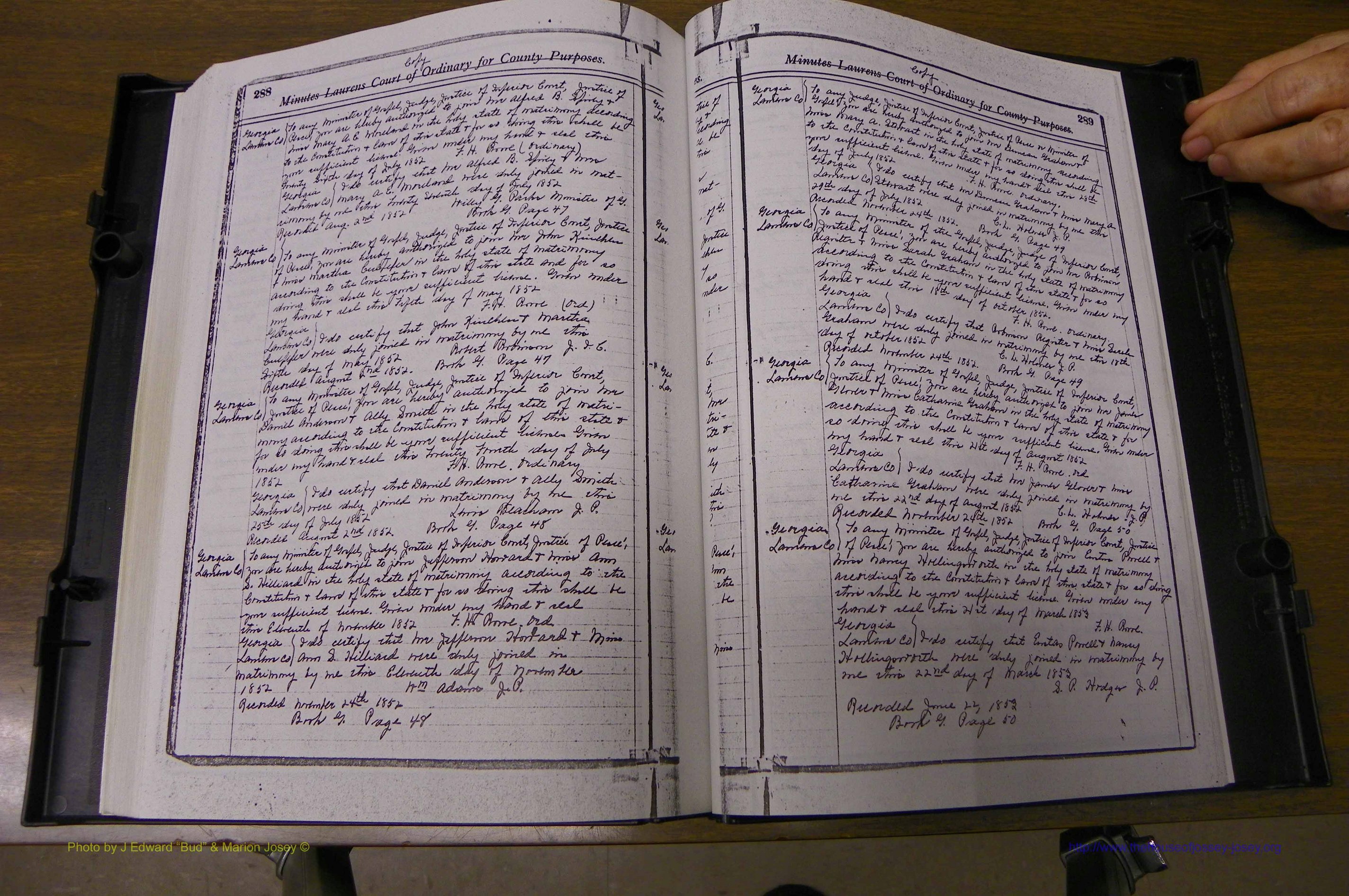 Laurens Co, GA Marriages 1809 - 1885, P 288-289.JPG