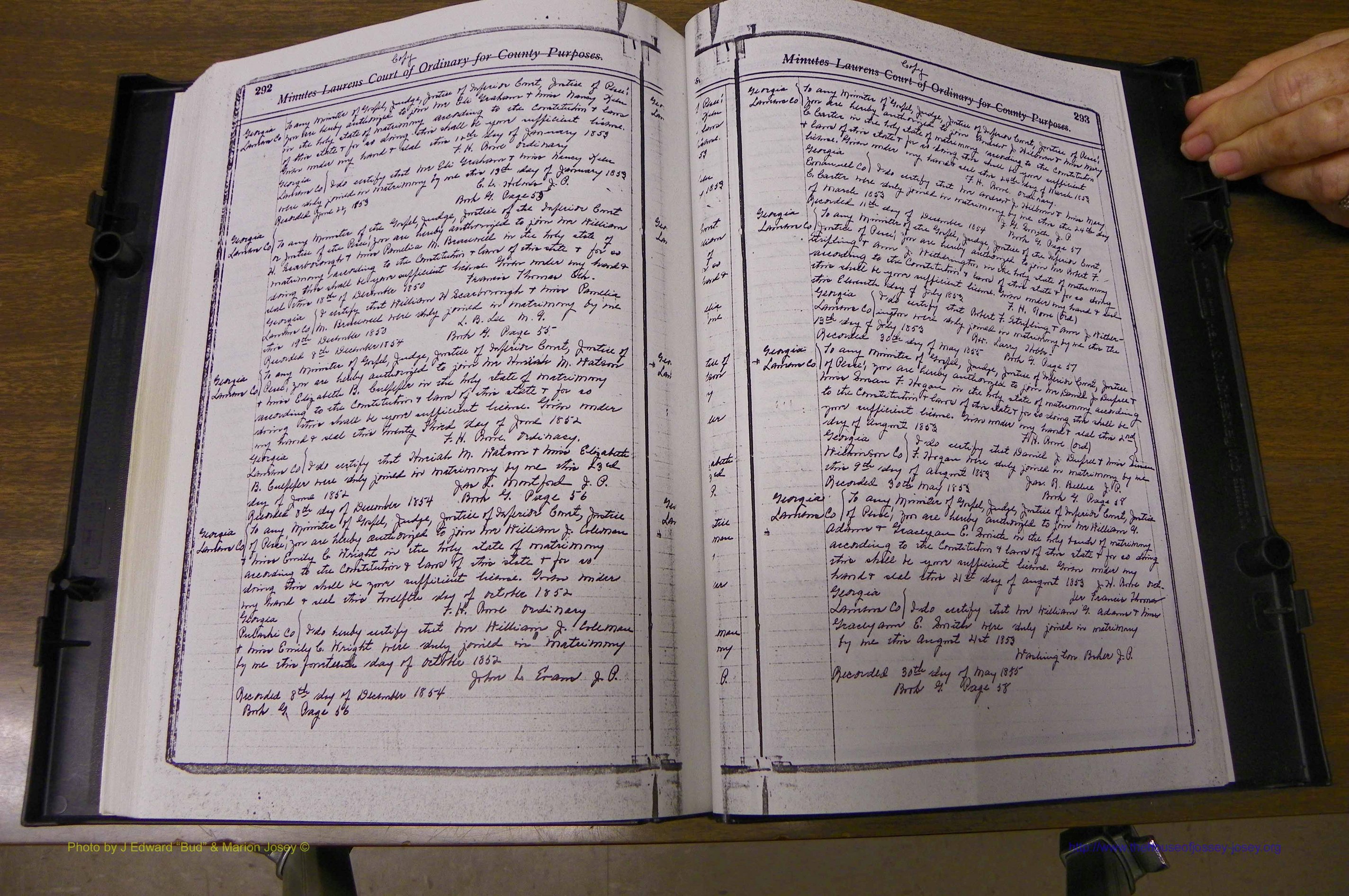 Laurens Co, GA Marriages 1809 - 1885, P 292-293.JPG