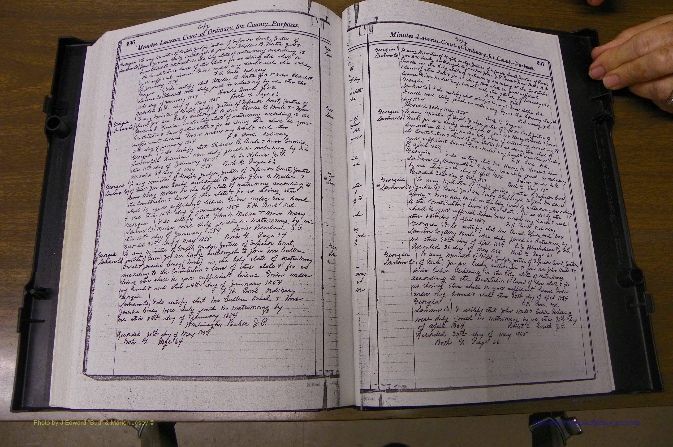 Laurens Co, GA Marriages 1809 - 1885, P 296-297.JPG