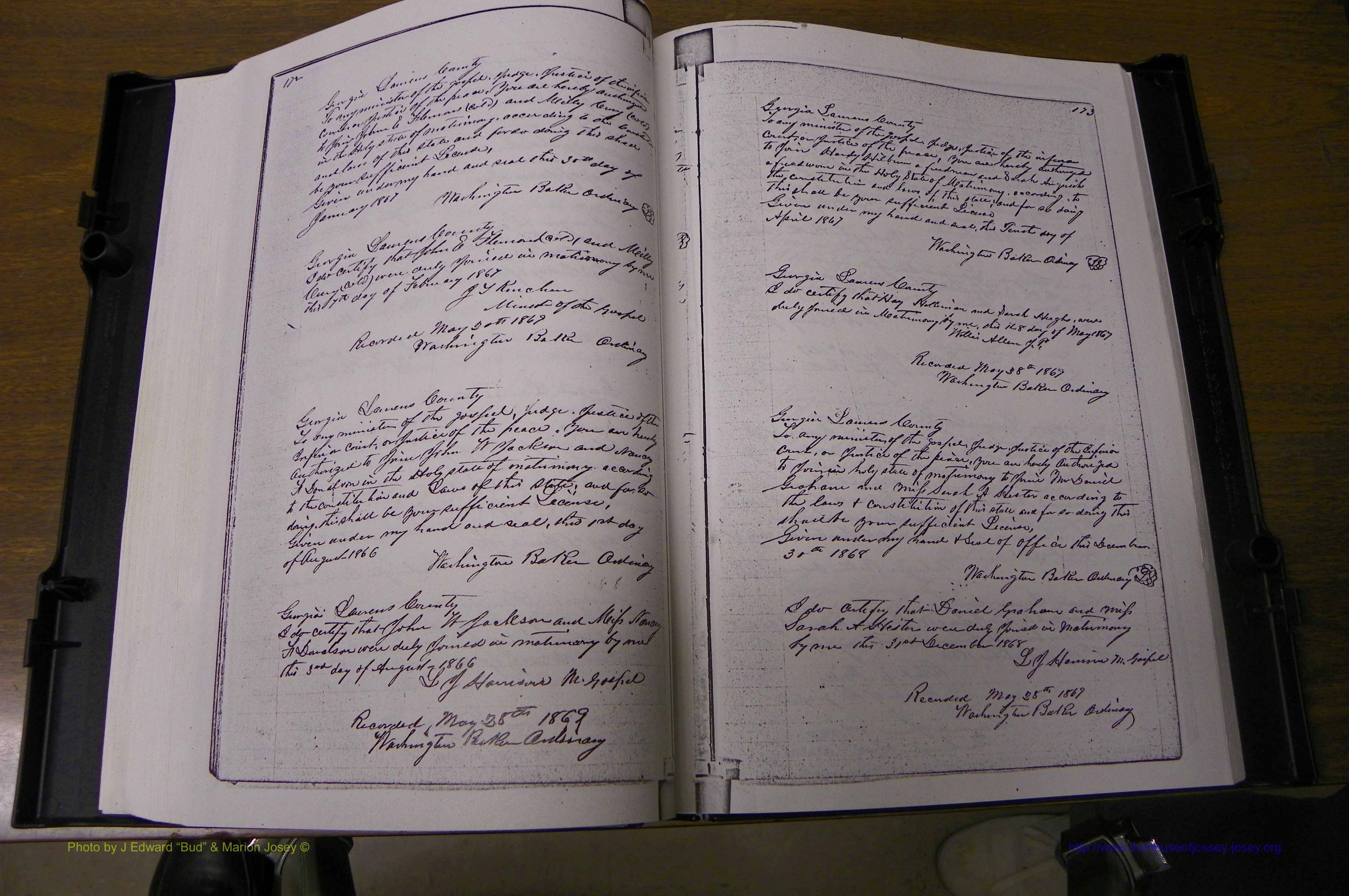Laurens Co, GA, Marriages 1852 - 1870, P 172-173.JPG