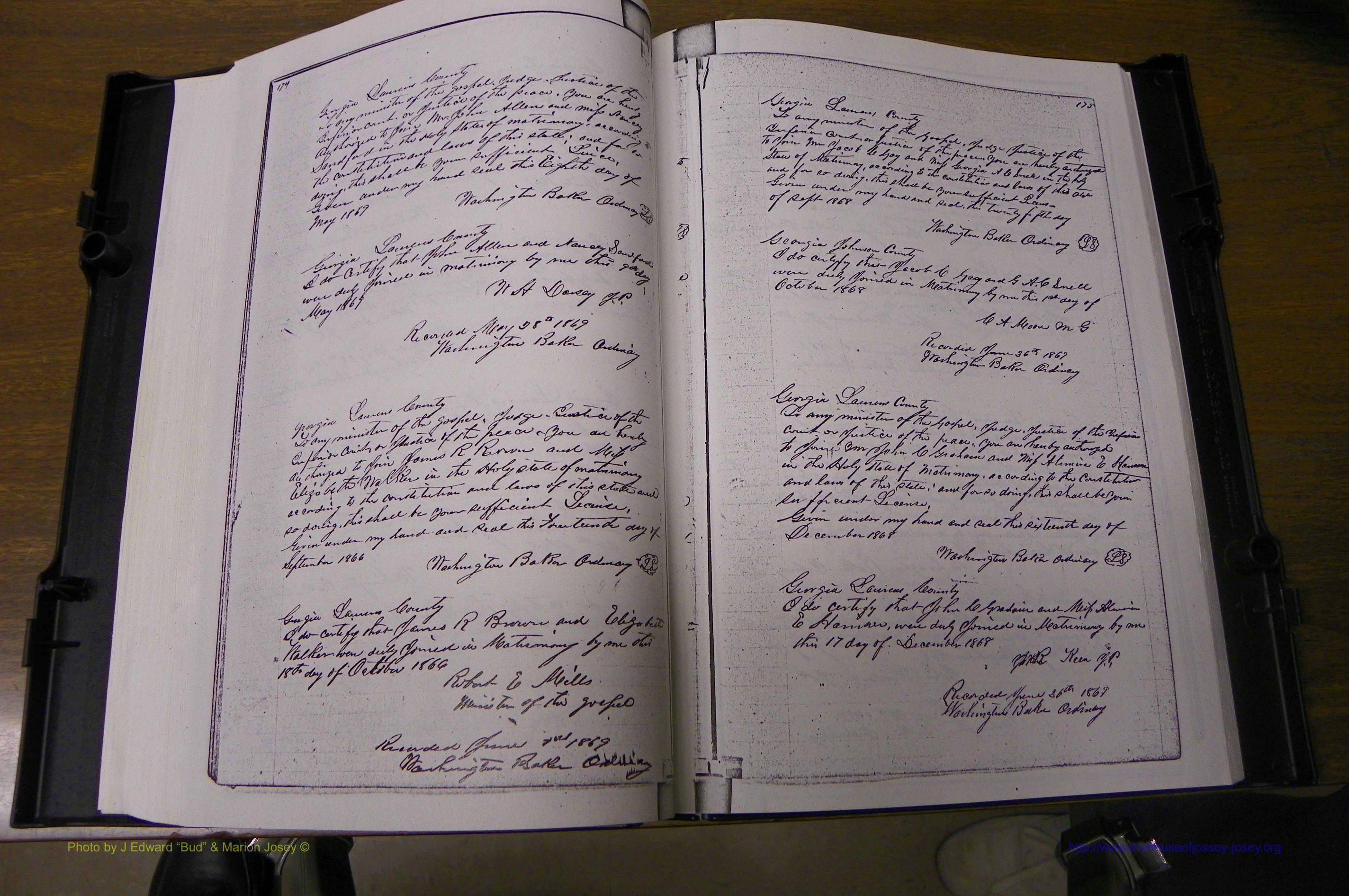 Laurens Co, GA, Marriages 1852 - 1870, P 174-175.JPG
