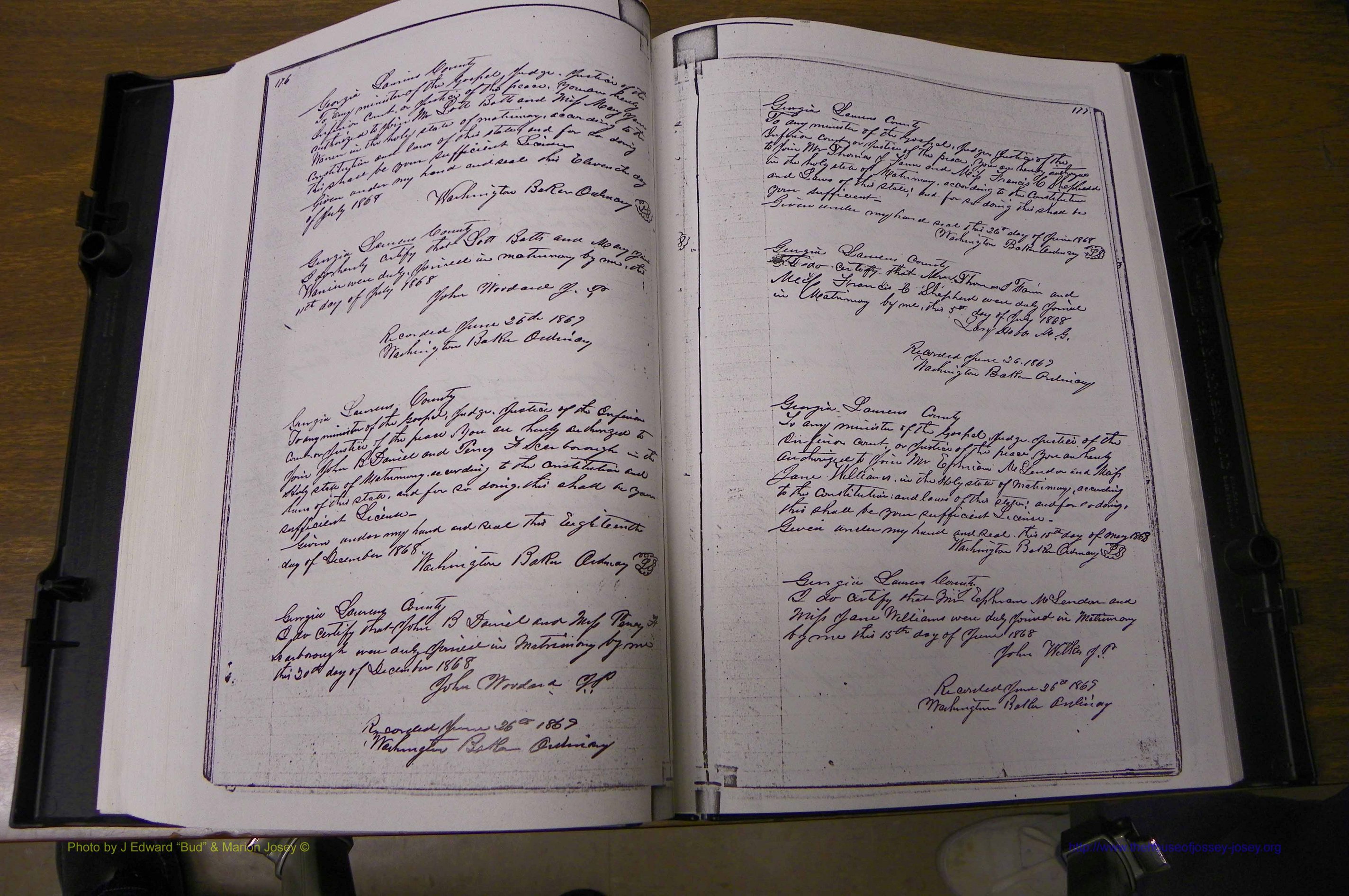 Laurens Co, GA, Marriages 1852 - 1870, P 176-177.JPG