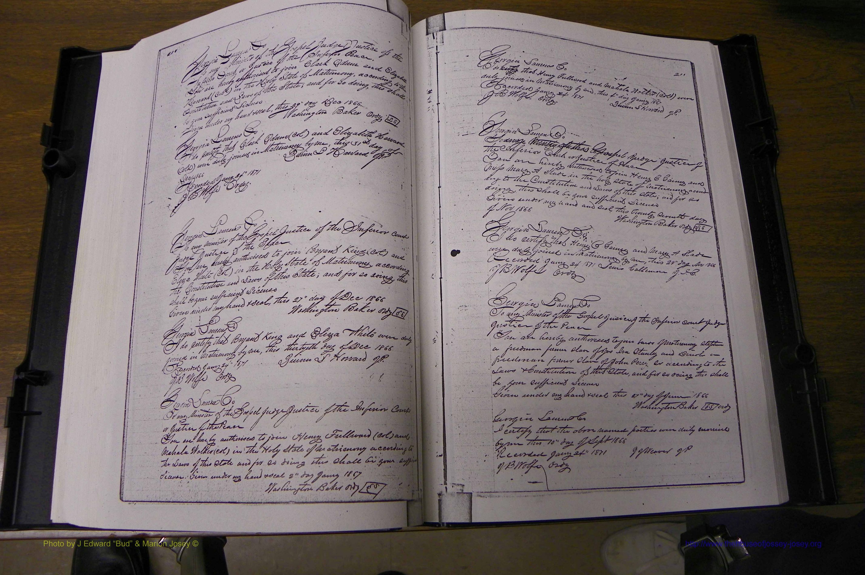 Laurens Co, GA, Marriages 1852 - 1870, P 210-211.JPG