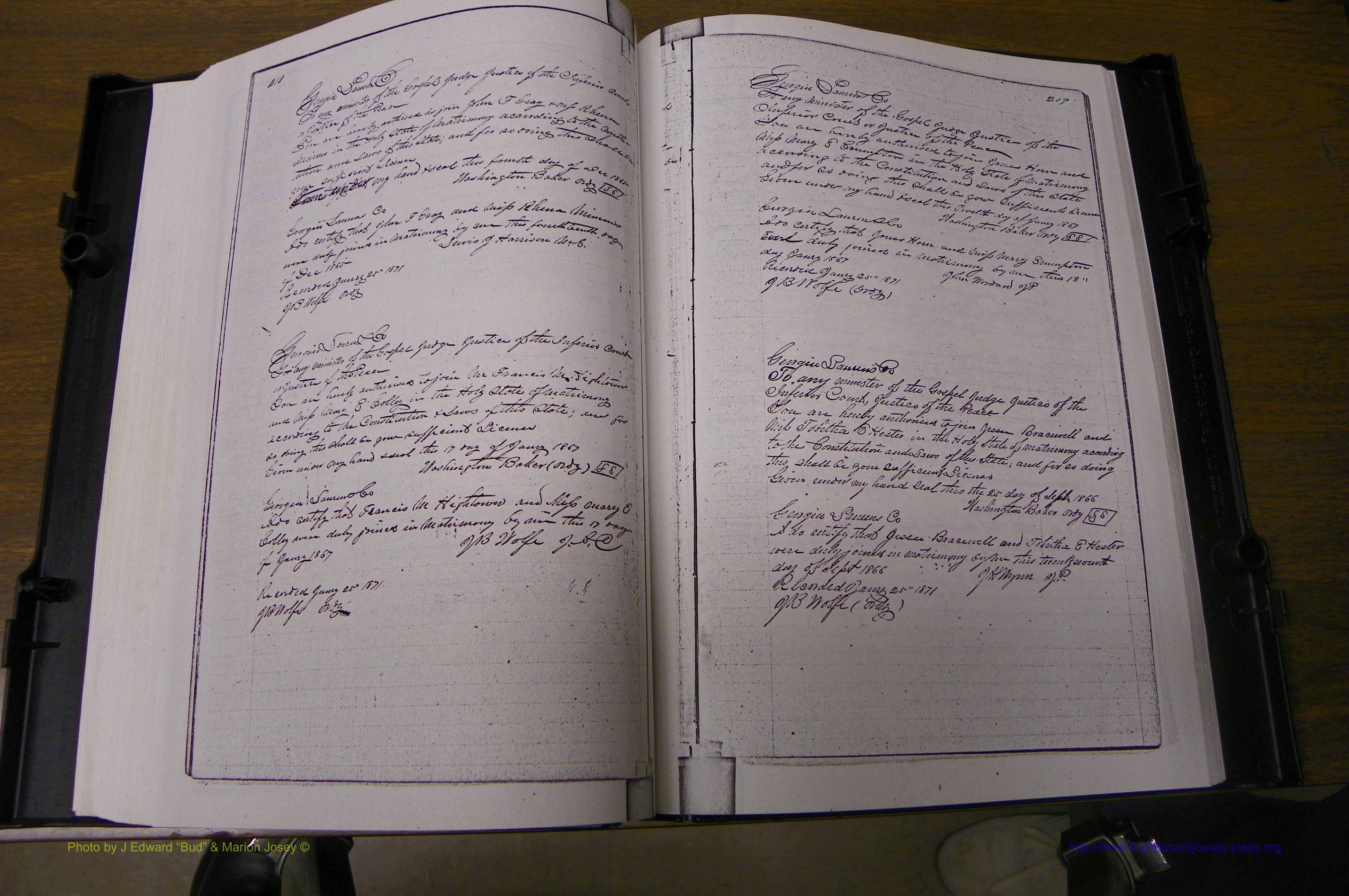 Laurens Co, GA, Marriages 1852 - 1870, P 218-219.JPG