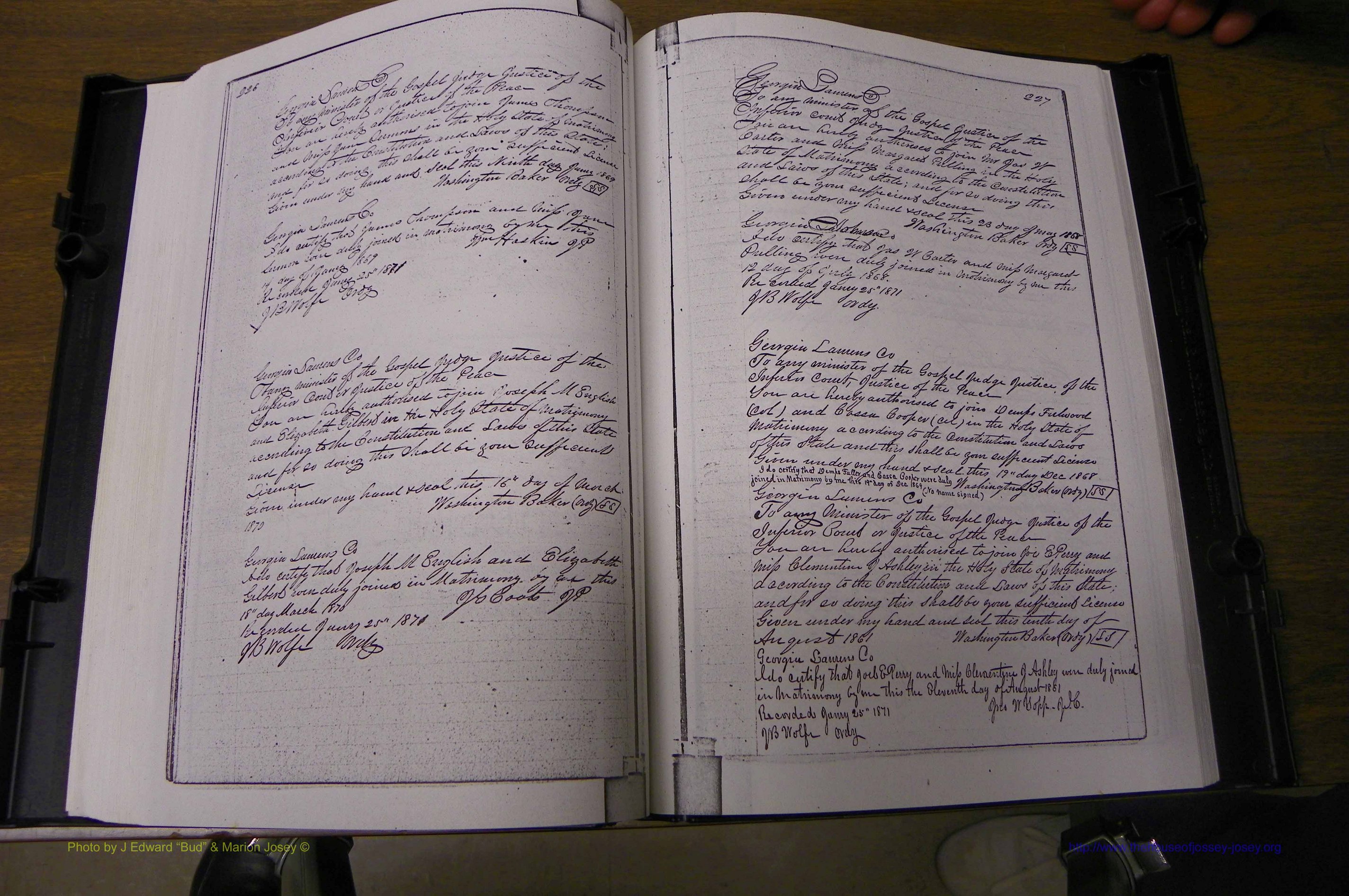 Laurens Co, GA, Marriages 1852 - 1870, P 226-227.JPG