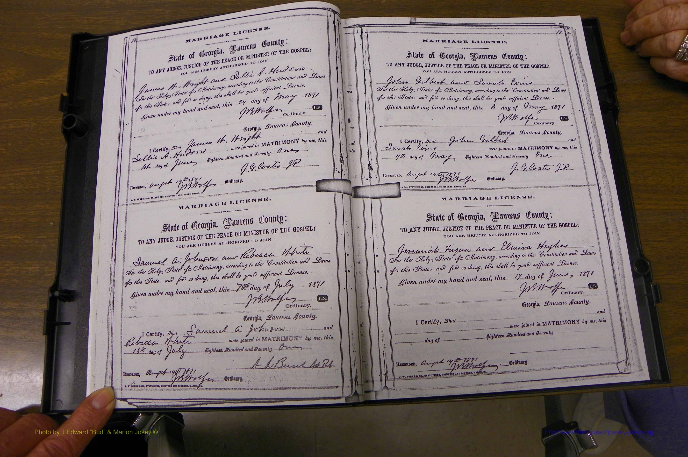 Laurens Co, GA, Marriages 1870 - 1879, P 018-019.JPG