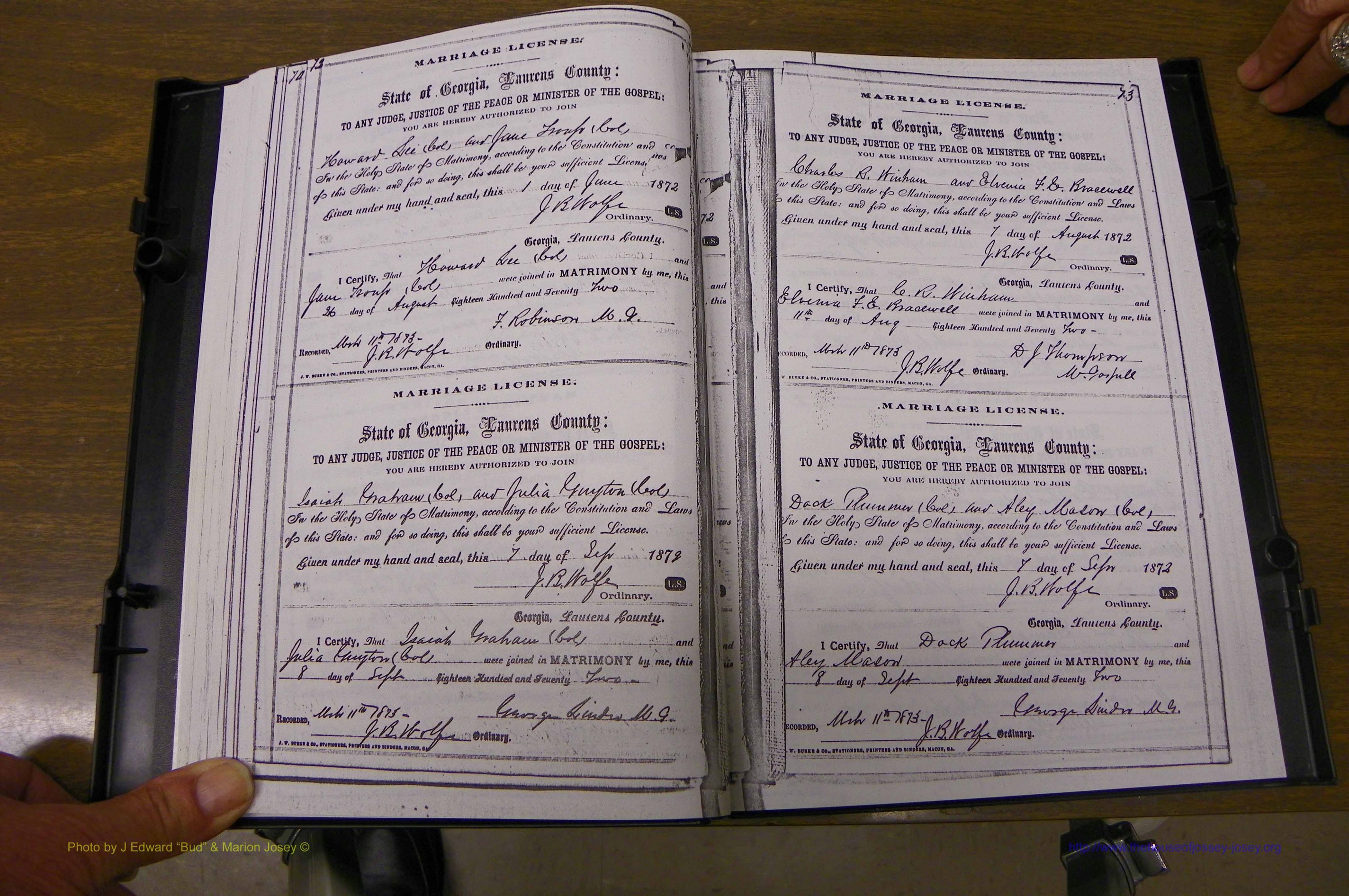 Laurens Co, GA, Marriages 1870 - 1879, P 072-073.JPG