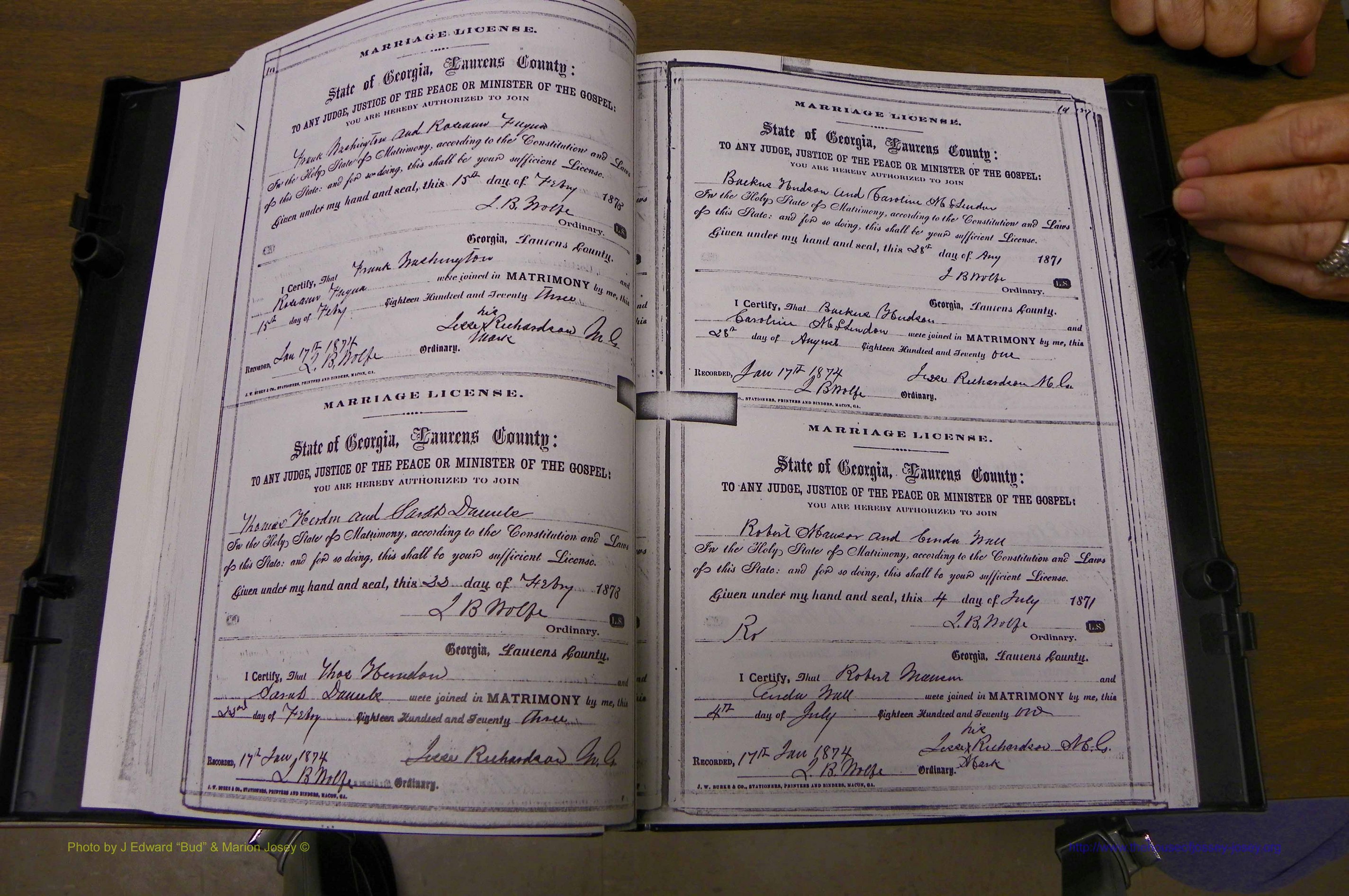 Laurens Co, GA, Marriages 1870 - 1879, P 100-101.JPG