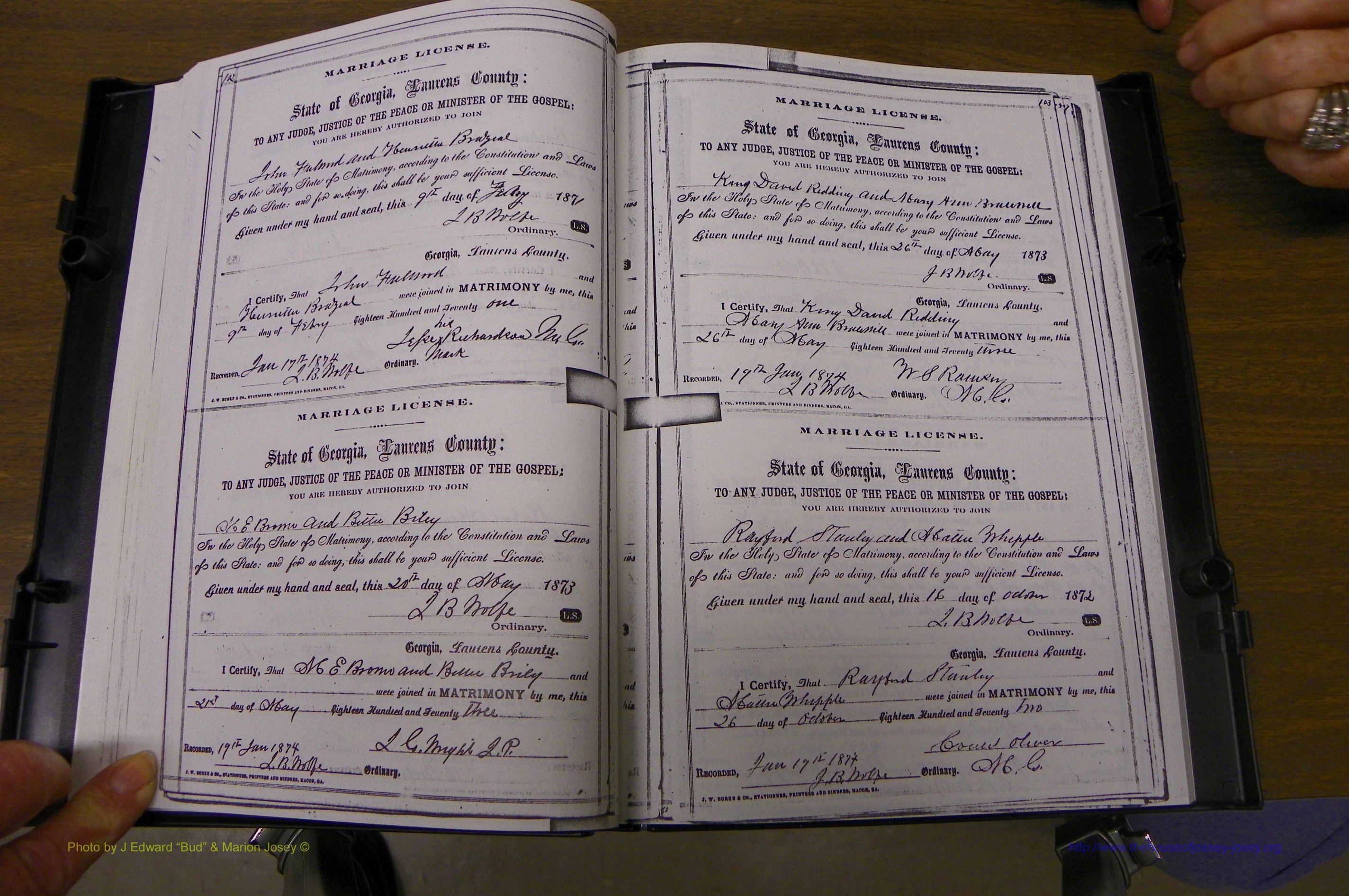 Laurens Co, GA, Marriages 1870 - 1879, P 102-103.JPG