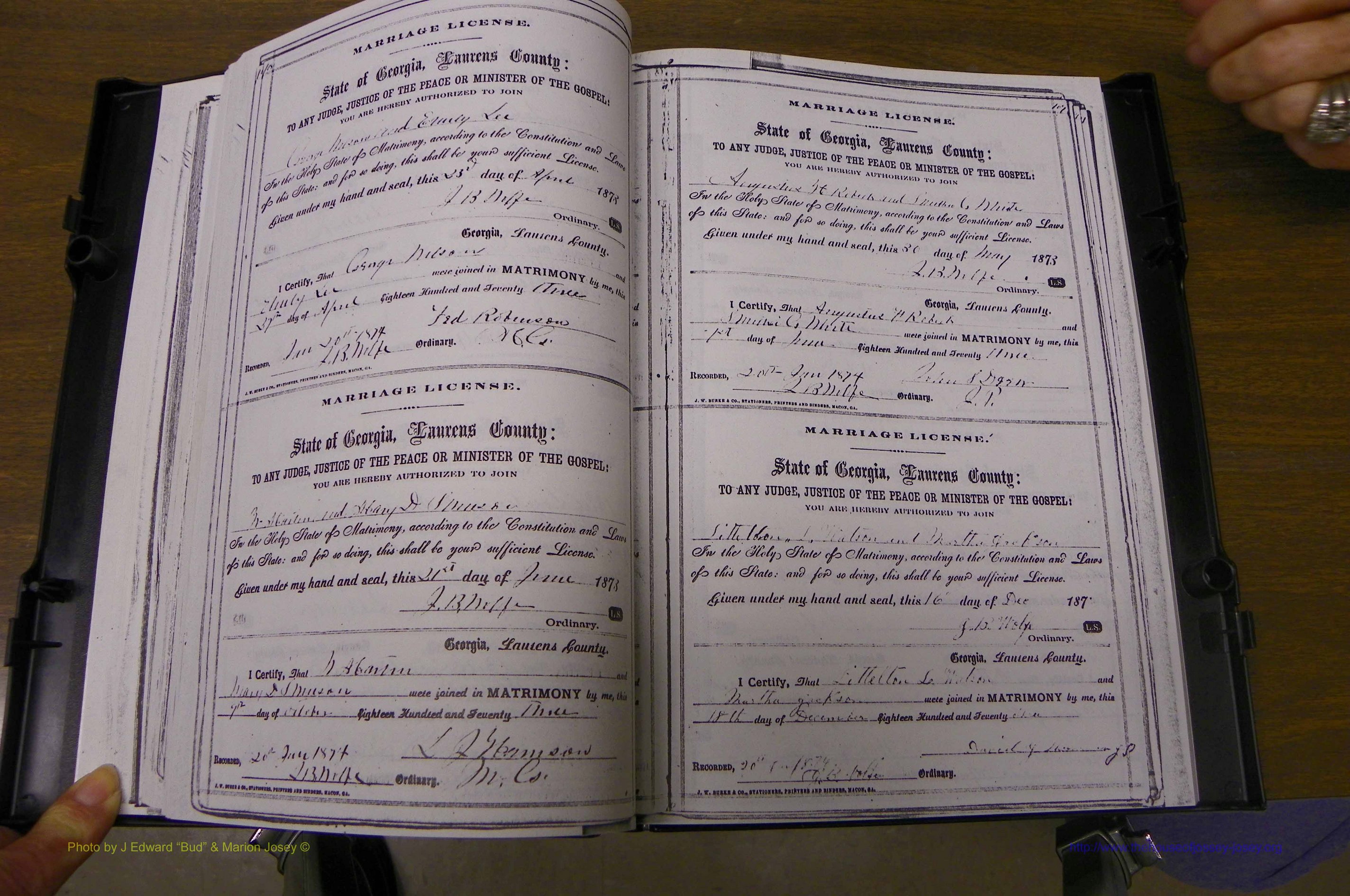 Laurens Co, GA, Marriages 1870 - 1879, P 108-109.JPG