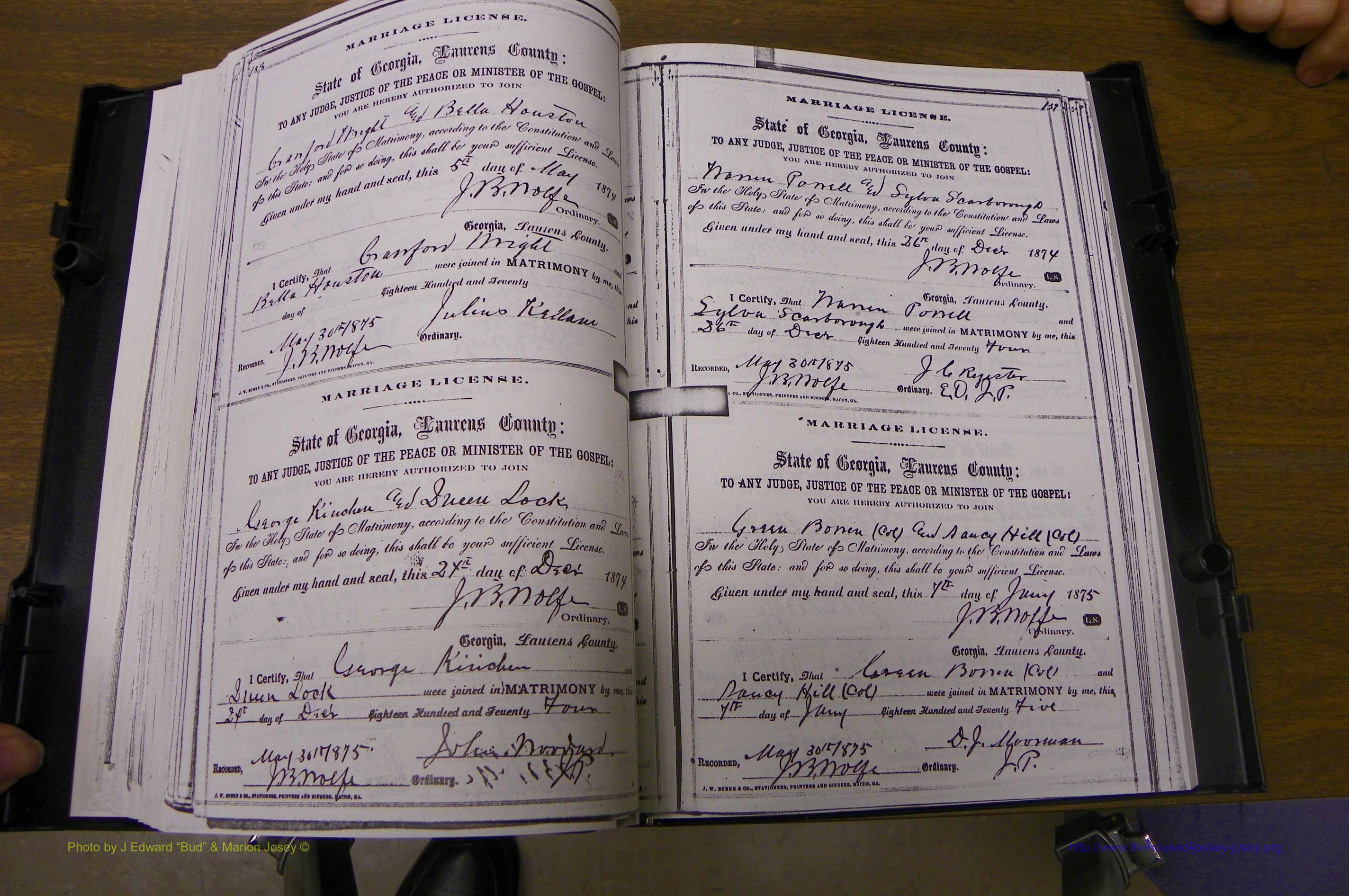 Laurens Co, GA, Marriages 1870 - 1879, P 158-159.JPG