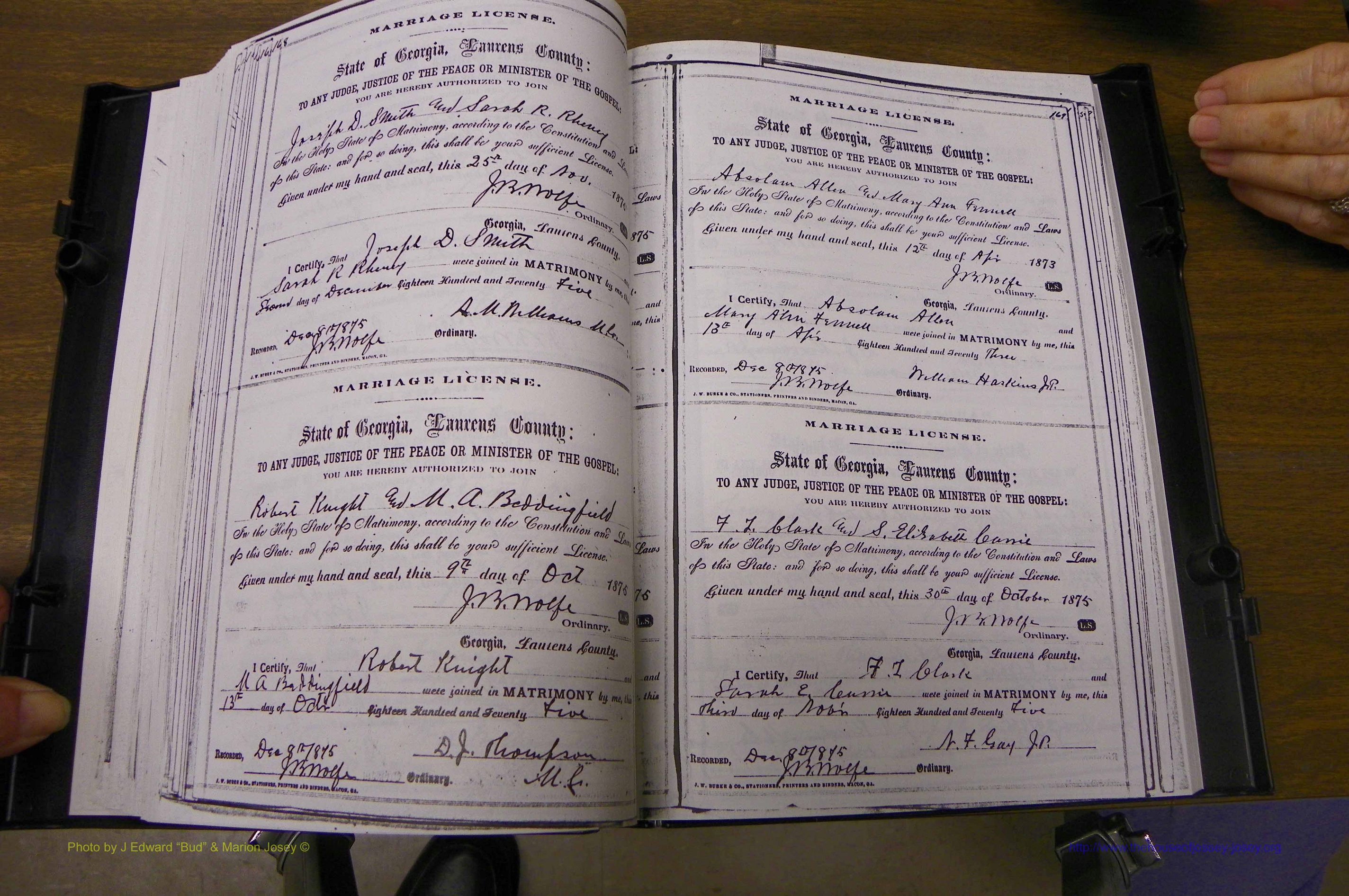 Laurens Co, GA, Marriages 1870 - 1879, P 168-169.JPG