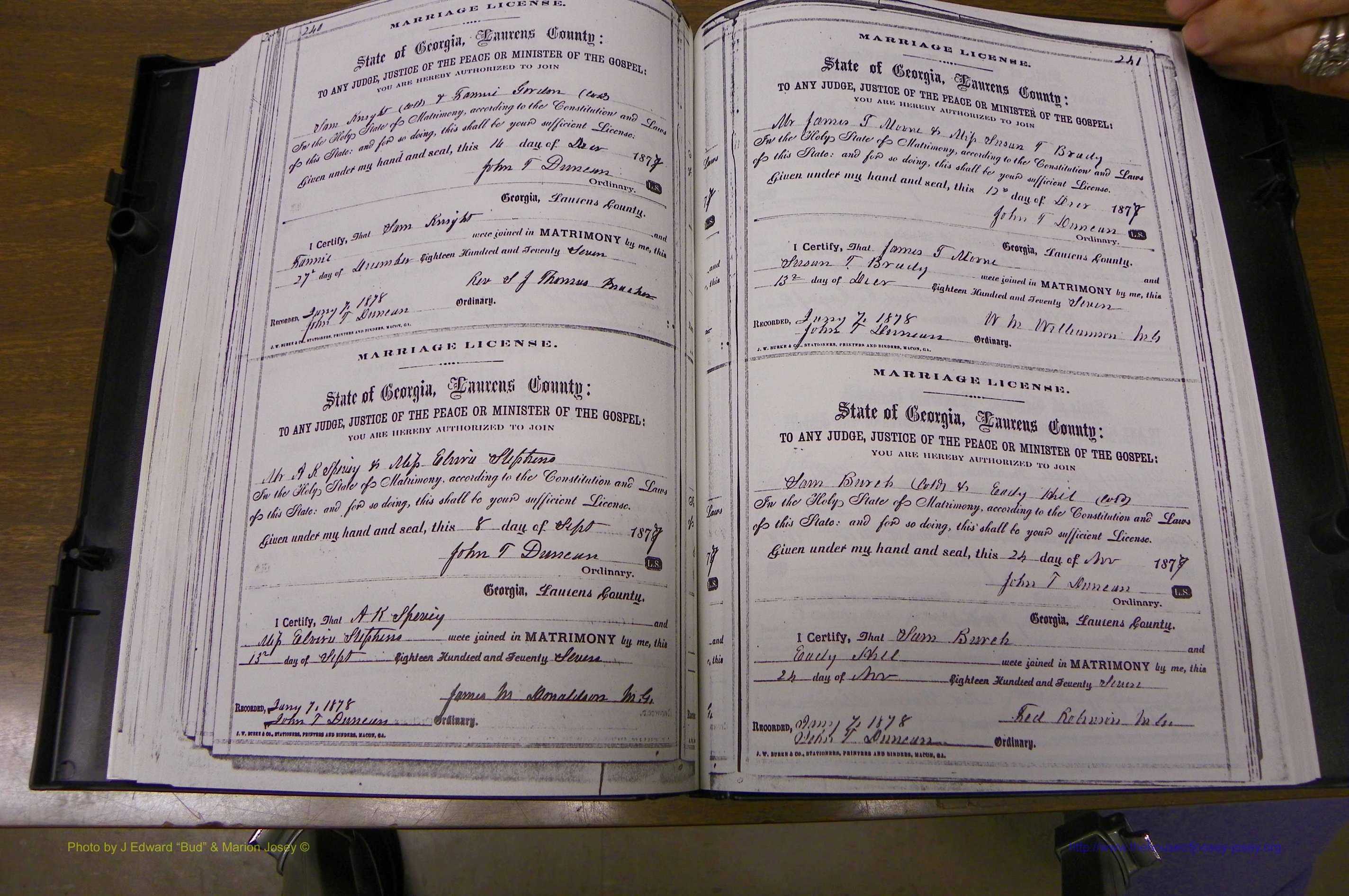 Laurens Co, GA, Marriages 1870 - 1879, P 240-241.JPG