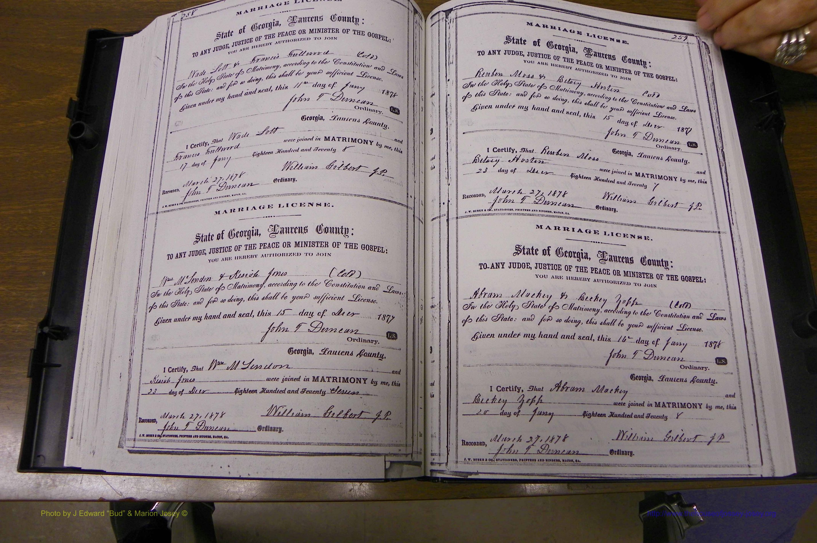 Laurens Co, GA, Marriages 1870 - 1879, P 258-259.JPG
